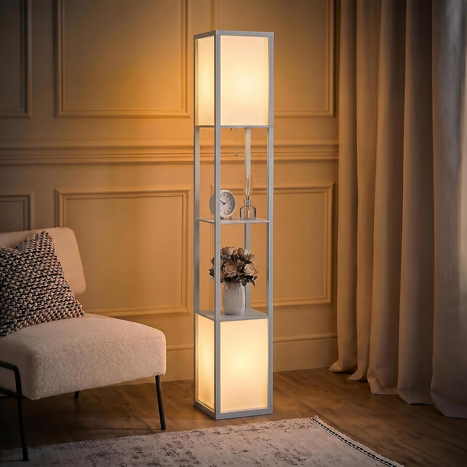 Detalle de HOMCOM B31-331V70LG 3-Tier Floor Lamp with Shelves, Light Grey