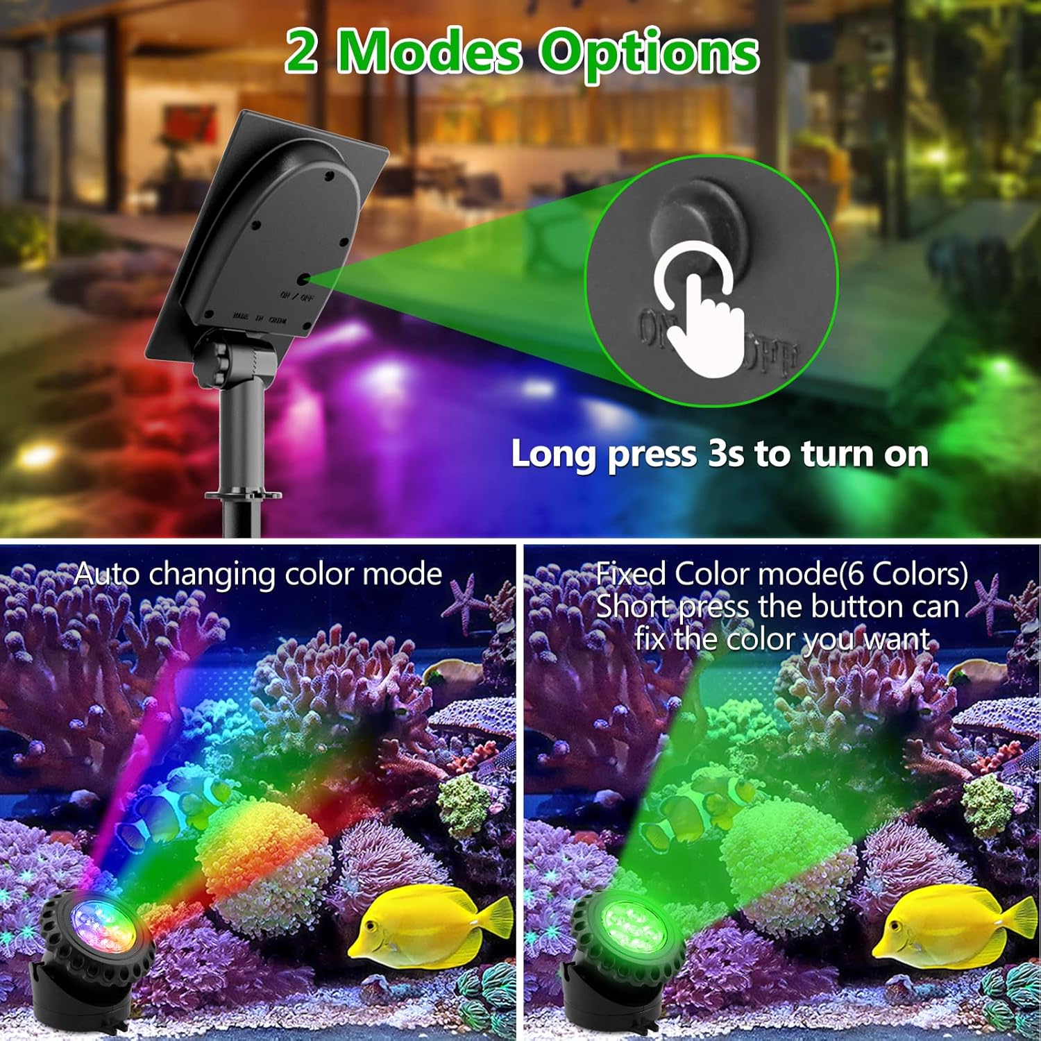 Thumbnail 2 de T-SUN Solar Pond Lights (Set of 3): RGB Submersible Underwater Lights for Ponds, Fountains and Gardens