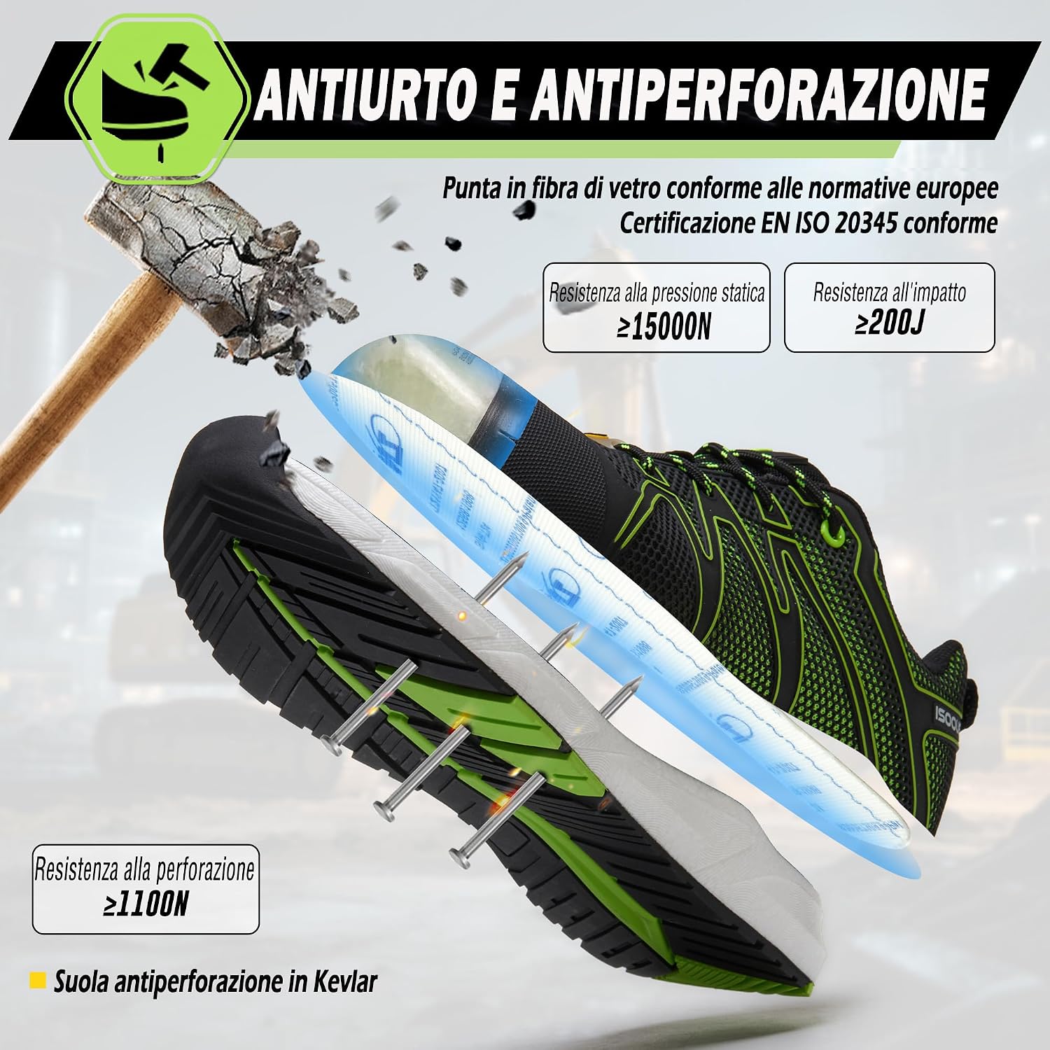 Detalle de Scarpe Antinfortunistiche da Uomo/Donna S3 ESD SRC FO Impermeabili - Leggere e Sicure