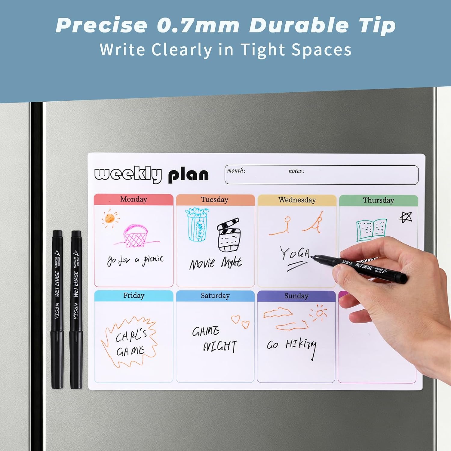 Detalle 2 de YISAN Magnetic Dry Erase Markers, 0.7mm Ultra-Fine Tip, 10 Colors, 12 Count