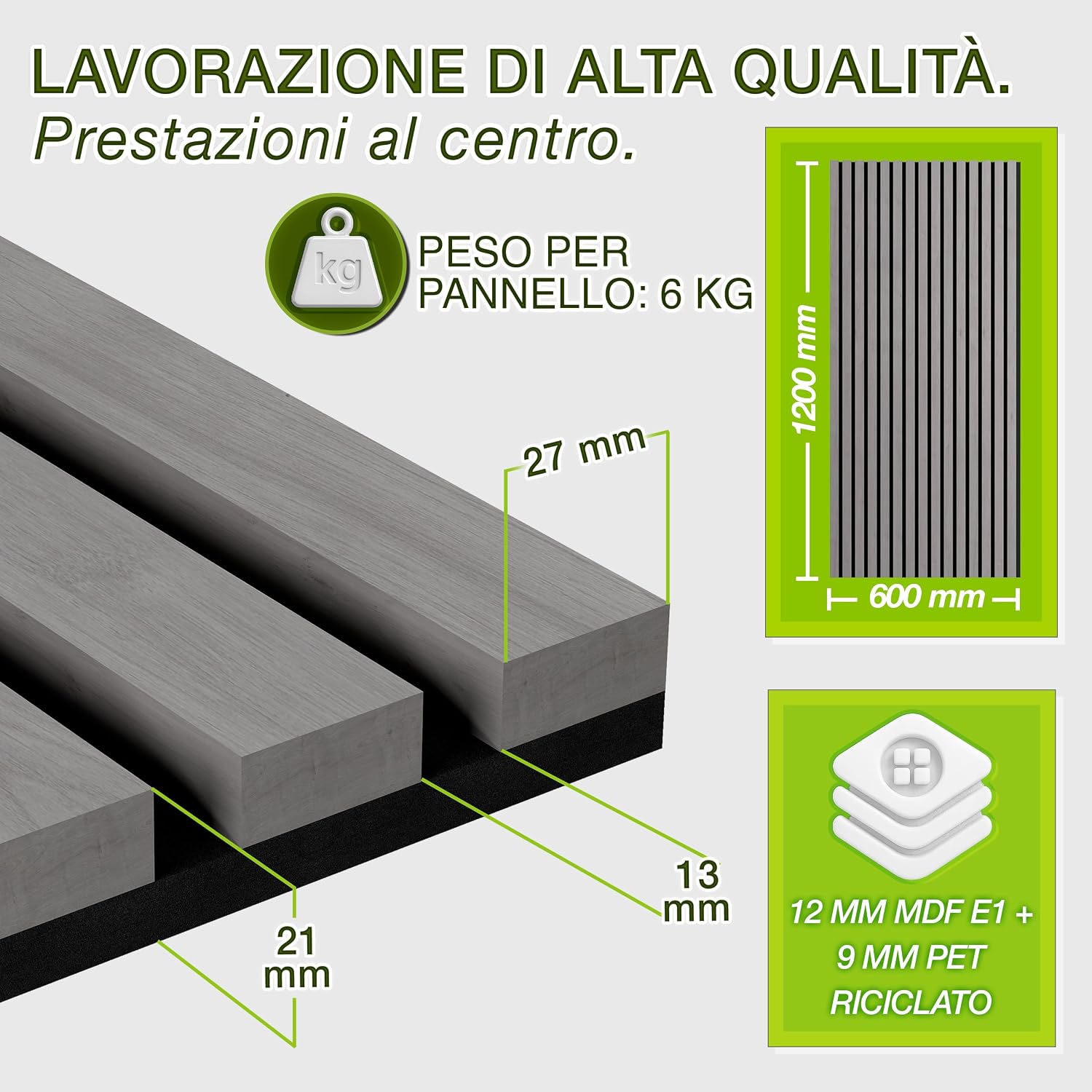 Detalle 2 de Pannelli acustici TRESKO in legno 120 x 60 cm con ganci per abiti – design 3D rovere grigio