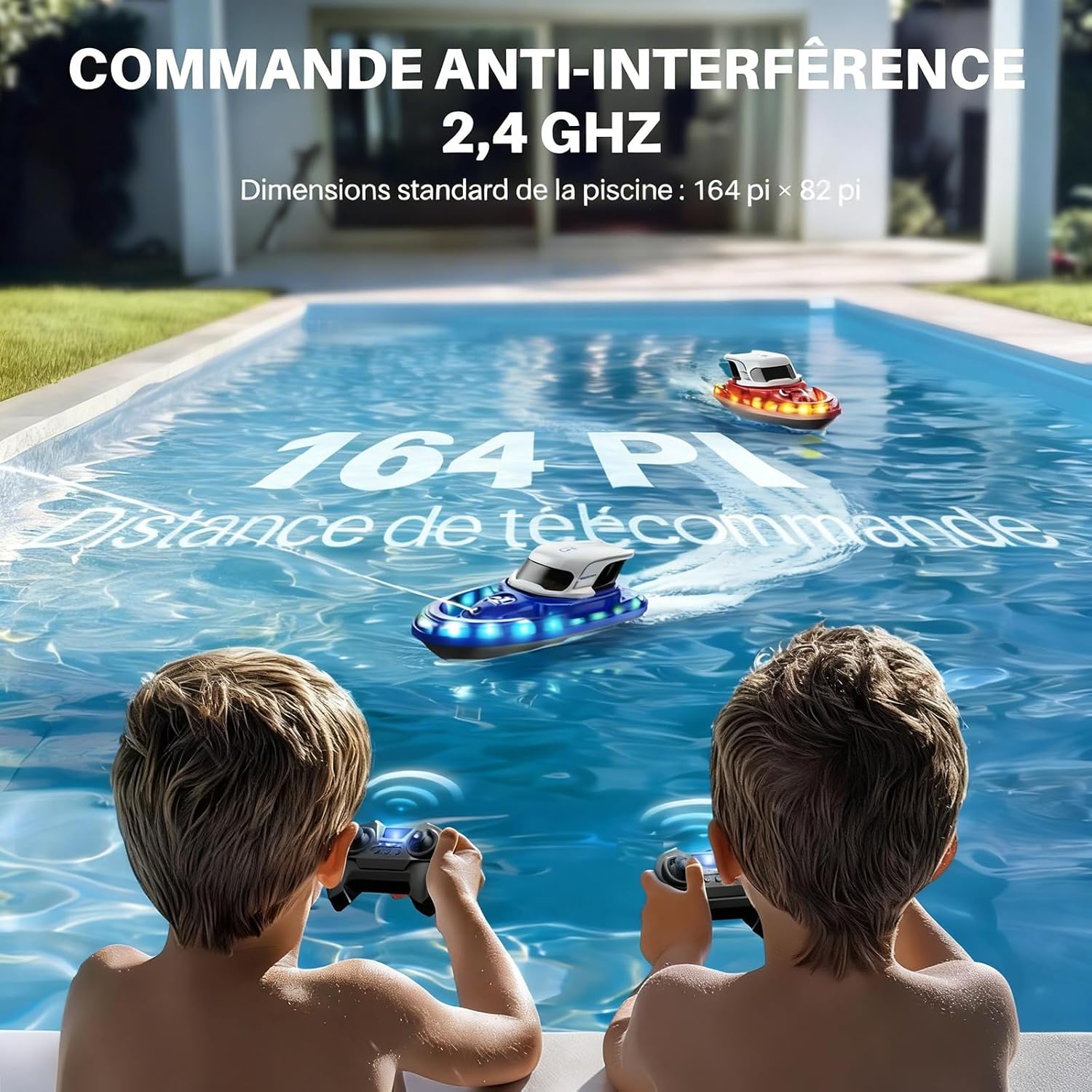 Detalle 2 de Syma Bateau Télécommandé 2 Pack pour Enfants 8-12 Ans – Bateaux RC LED et Jet d’eau