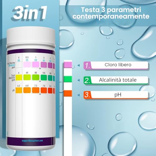 Detalle de EASYTEST 3 in 1 Strisce Reattive Piscina e Spa – Kit da 150 Strisce per pH, Alcalinità Totale, Cloro e Bromo