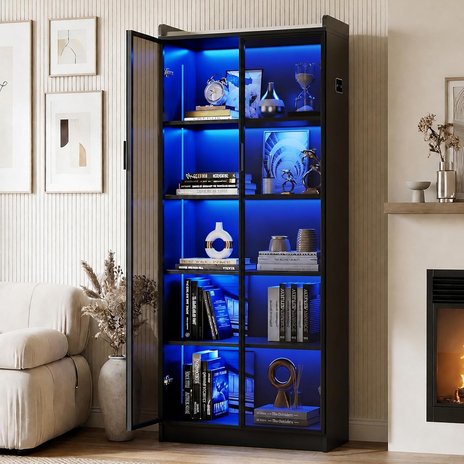 Detalle de Dystler LY-97009 5-Tier Display Cabinet with Smoked Acrylic Doors and Sensor LED Lighting