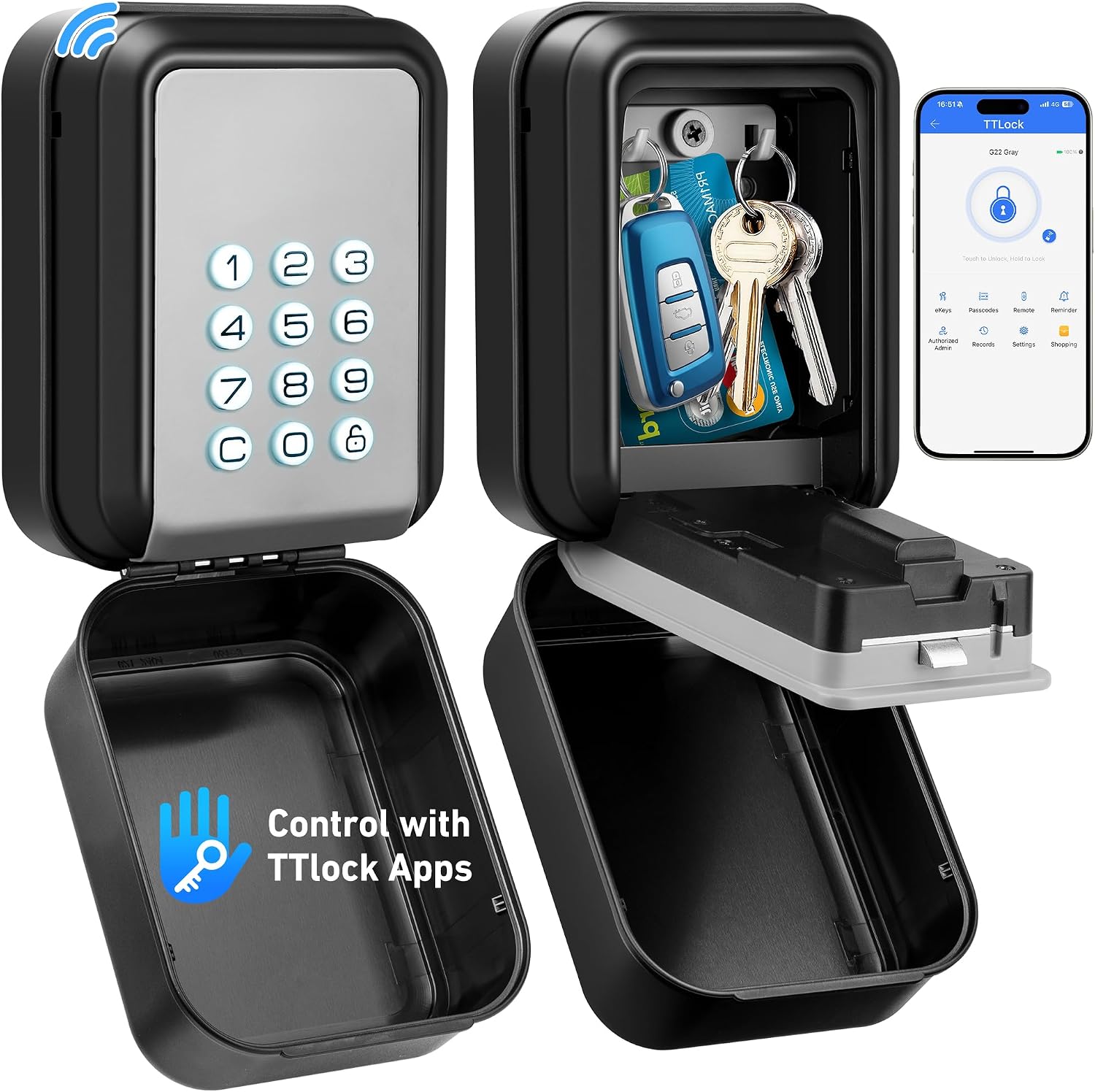 ENONEO Cassetta di Sicurezza per Chiavi Esterno Impermeabile con Bluetooth e Controllo App – 10x8x5 cm