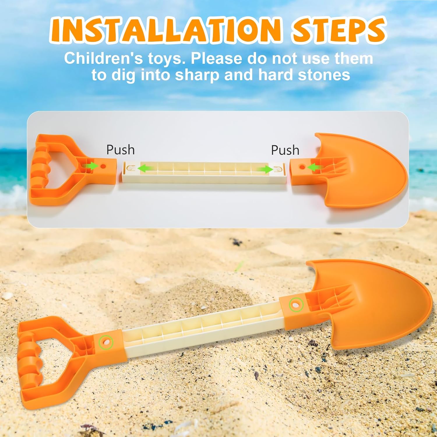 Thumbnail 6 de QINGLER 20” Long Sand Beach Shovels for Kids (2-Pack) — Heavy-Duty Plastic Shovel Tools for Sandbox, Garden, Snow Play