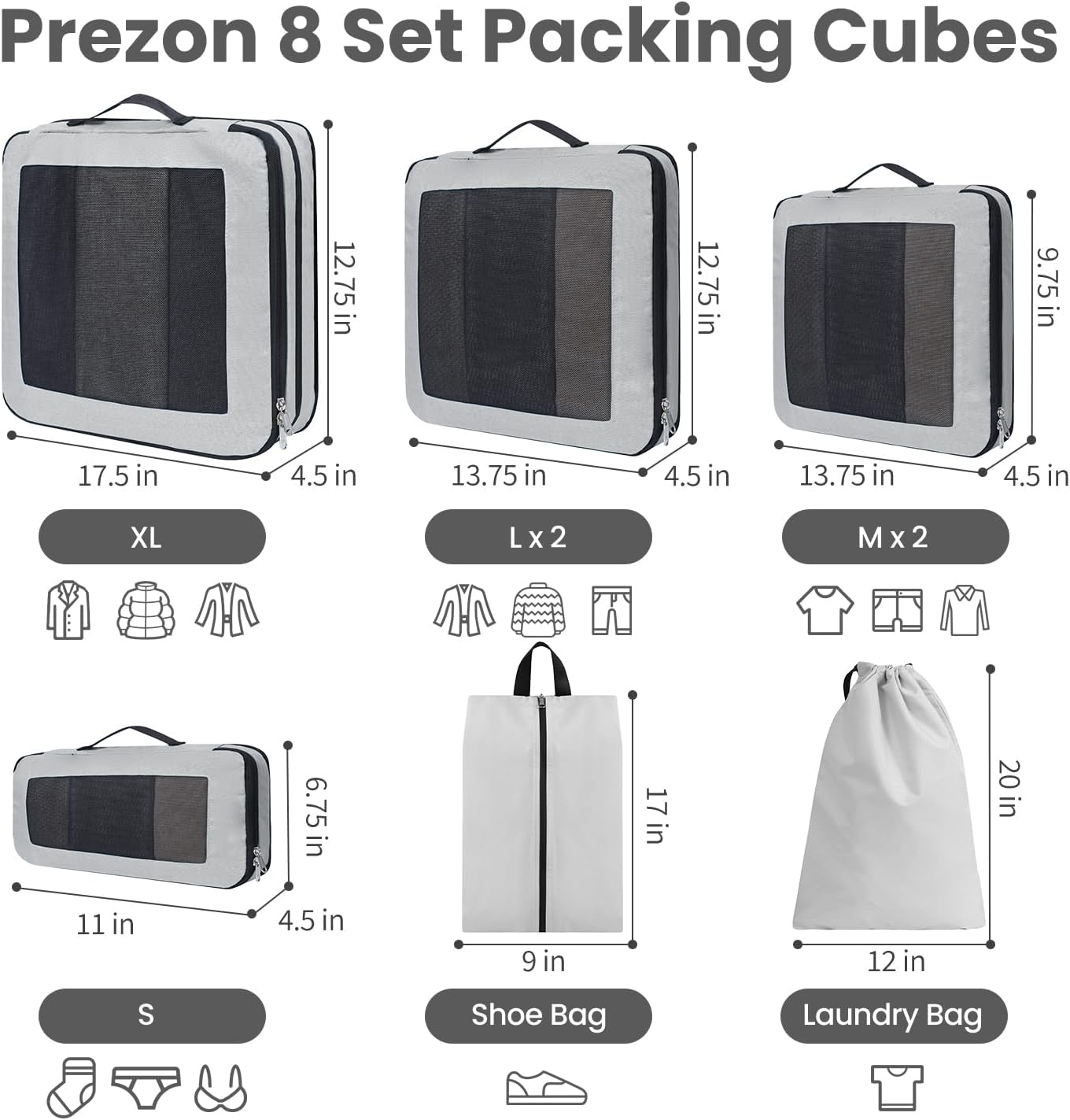 Thumbnail 2 de Prezon Travel Compression Cubes Set (8/6/4) for Packing Organization