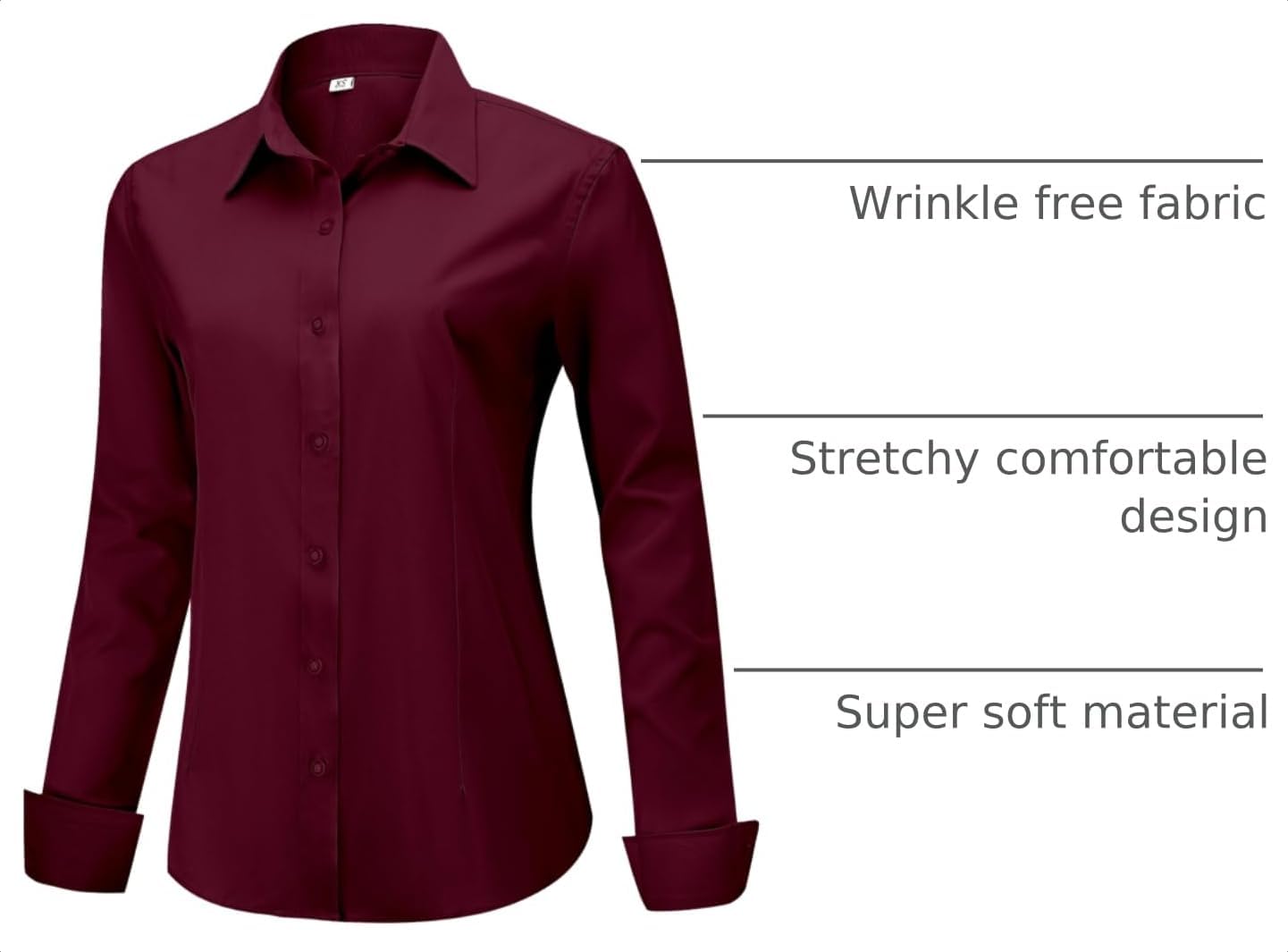 Detalle 2 de hearain Women's Wrinkle-Resistant Button-Down Shirt, Long Sleeve, Stretch Fabric