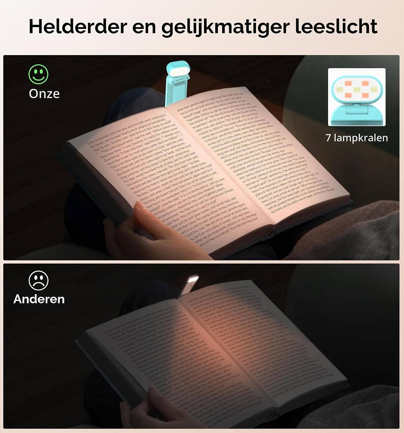 Detalle de Gritin G1313 oplaadbare boeklamp met clip, 3 lichtkleuren en dimfunctie