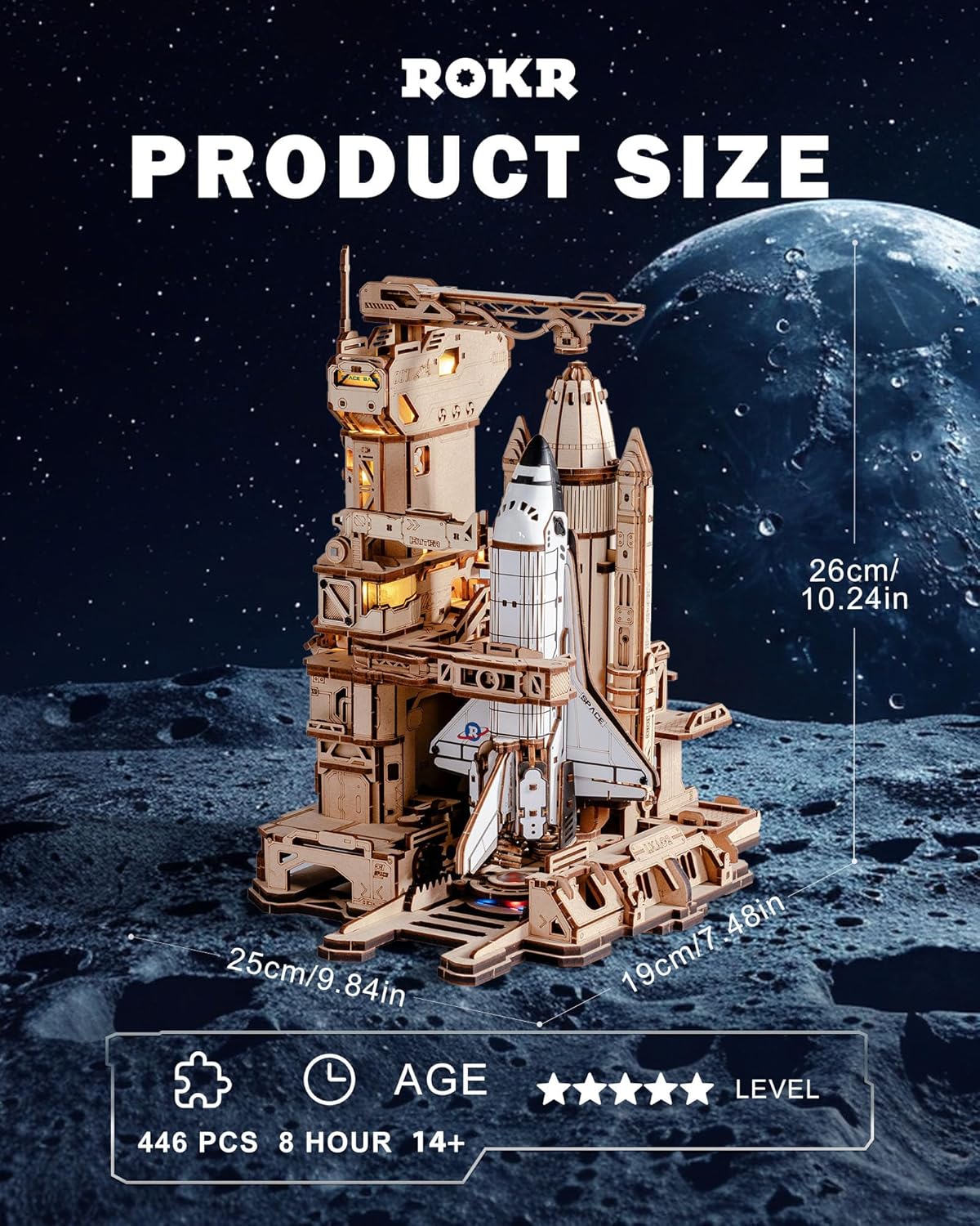Detalle 2 de ROKR LKA02 Space Shuttle 3D Wooden Puzzle 🧩