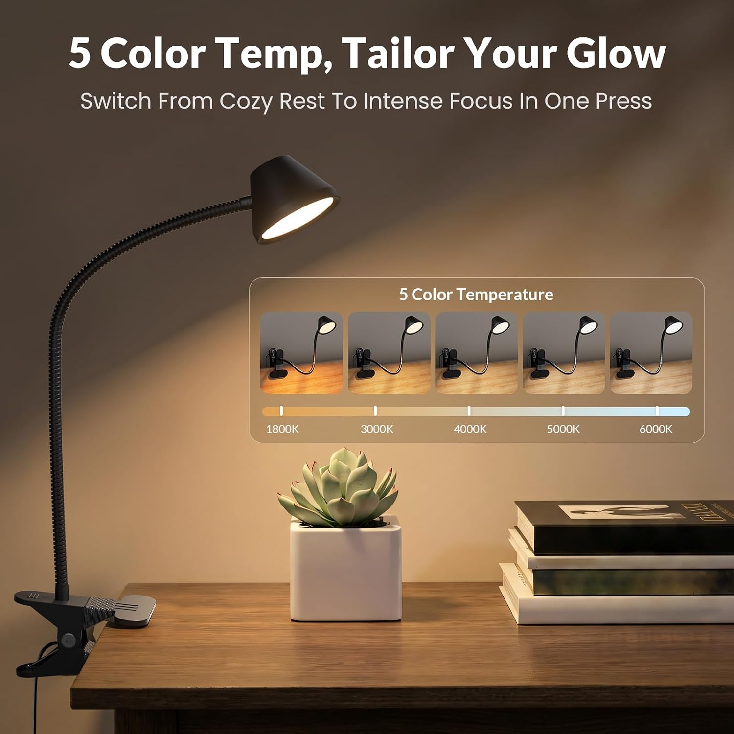 Detalle 2 de LEPOWER Clip-On Reading Light, 400 Lumens, RG0 Lighting, Dimmable Amber Glow