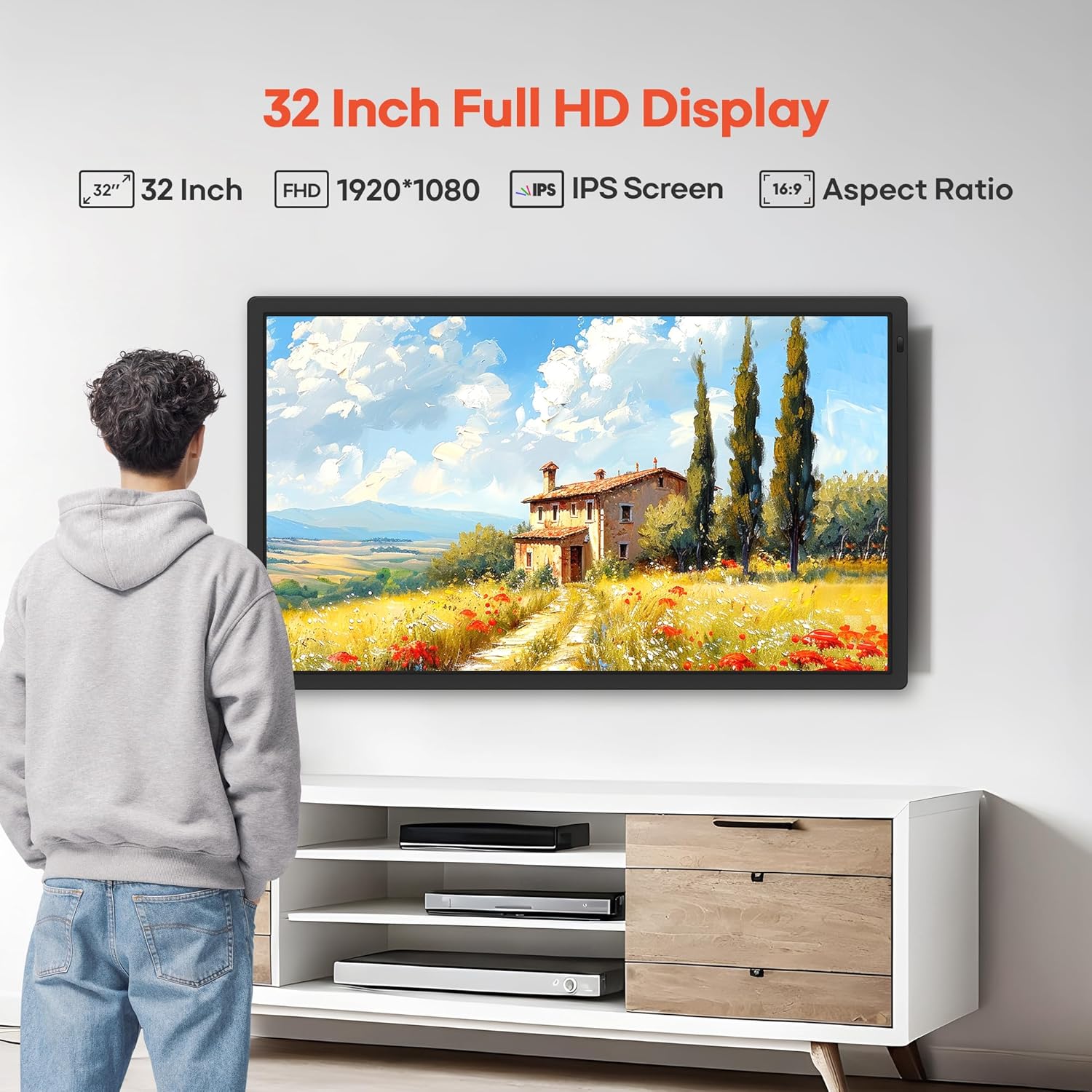 Thumbnail 2 de Frameo 32” Extra Large WiFi Digital Picture Frame with 64GB, FHD IPS Touch Screen (Wall Mounted) — Frameo App Sharing