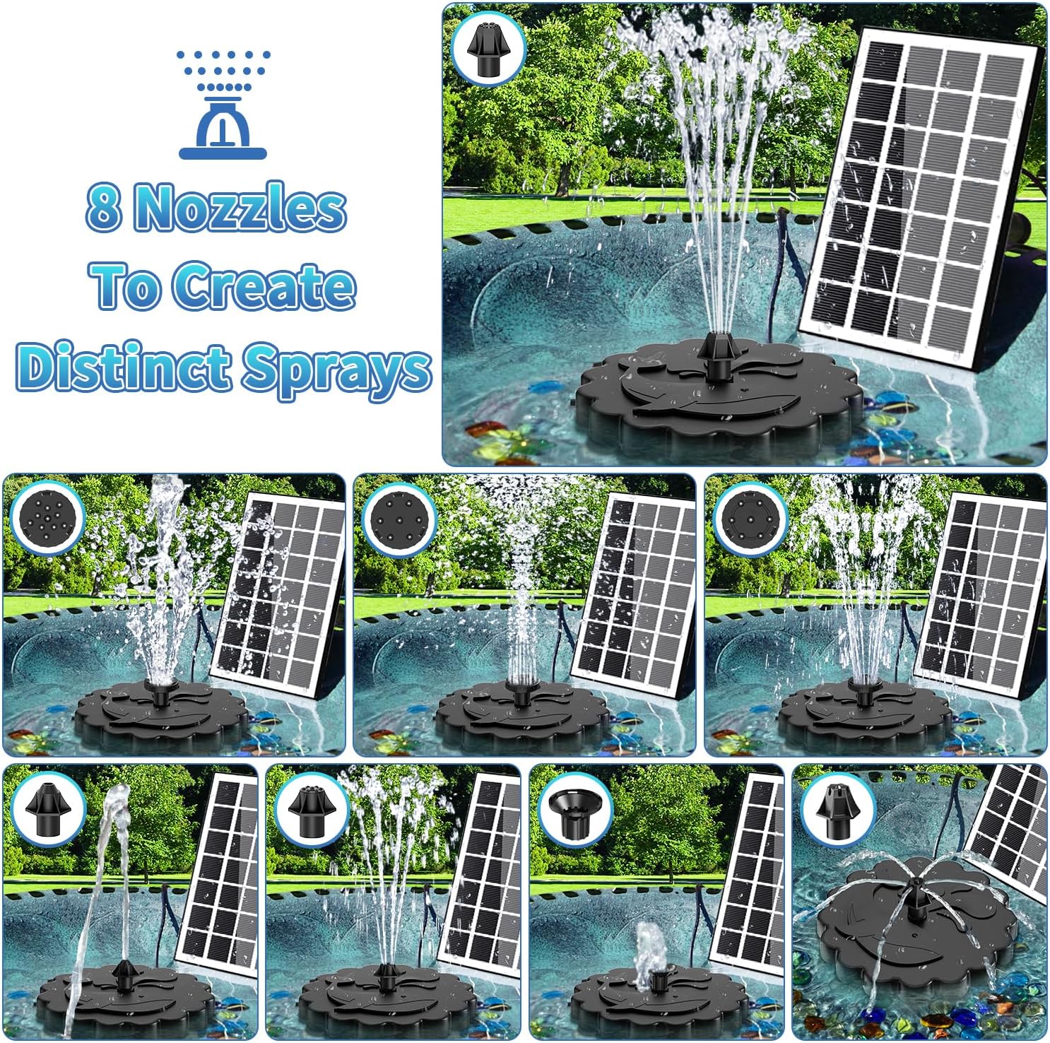 Detalle de SZMP 2 in 1 Detachable Floating Solar Fountain Kit (3.5W) – DIY water pump for bird bath and garden features