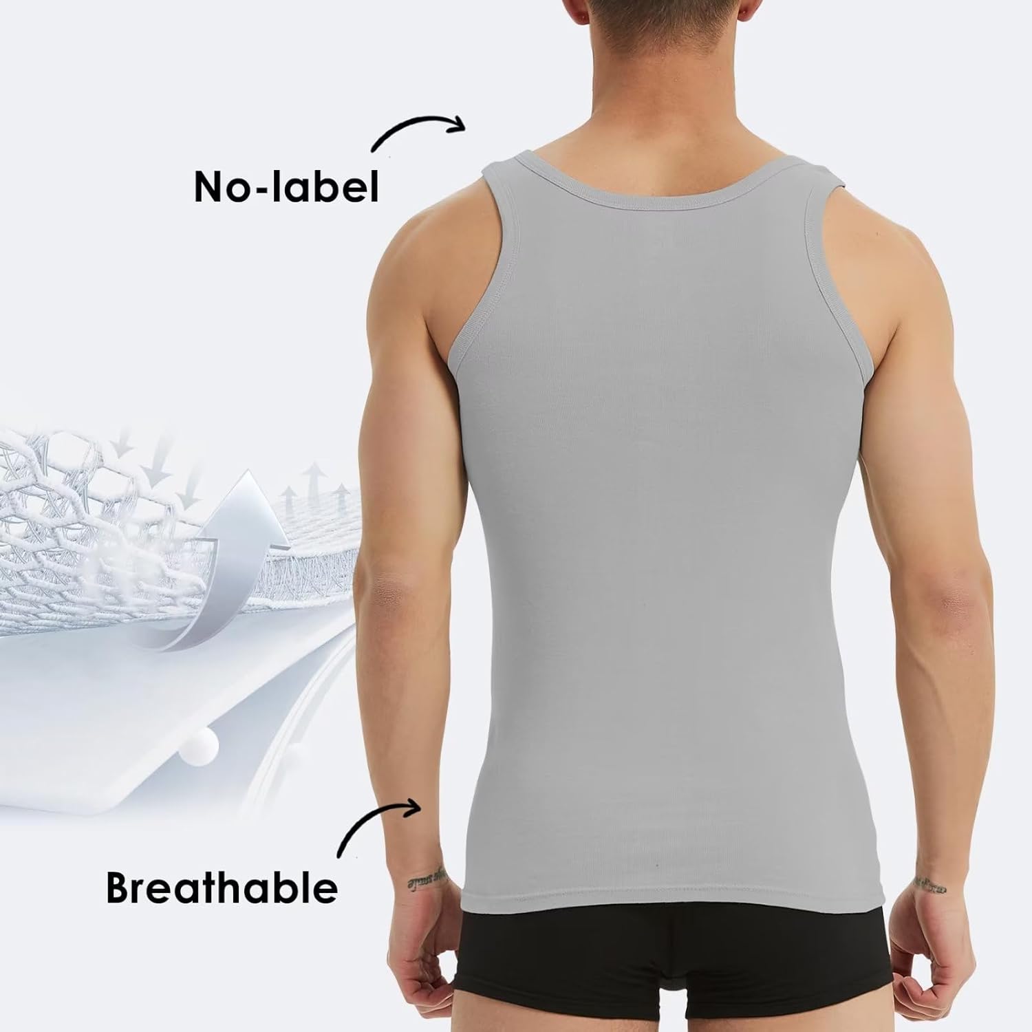 Detalle de YouShow Unterhemd Herren 3/5er Pack – 100% Baumwolle Feinripp, taglos, vielseitig einsetzbar