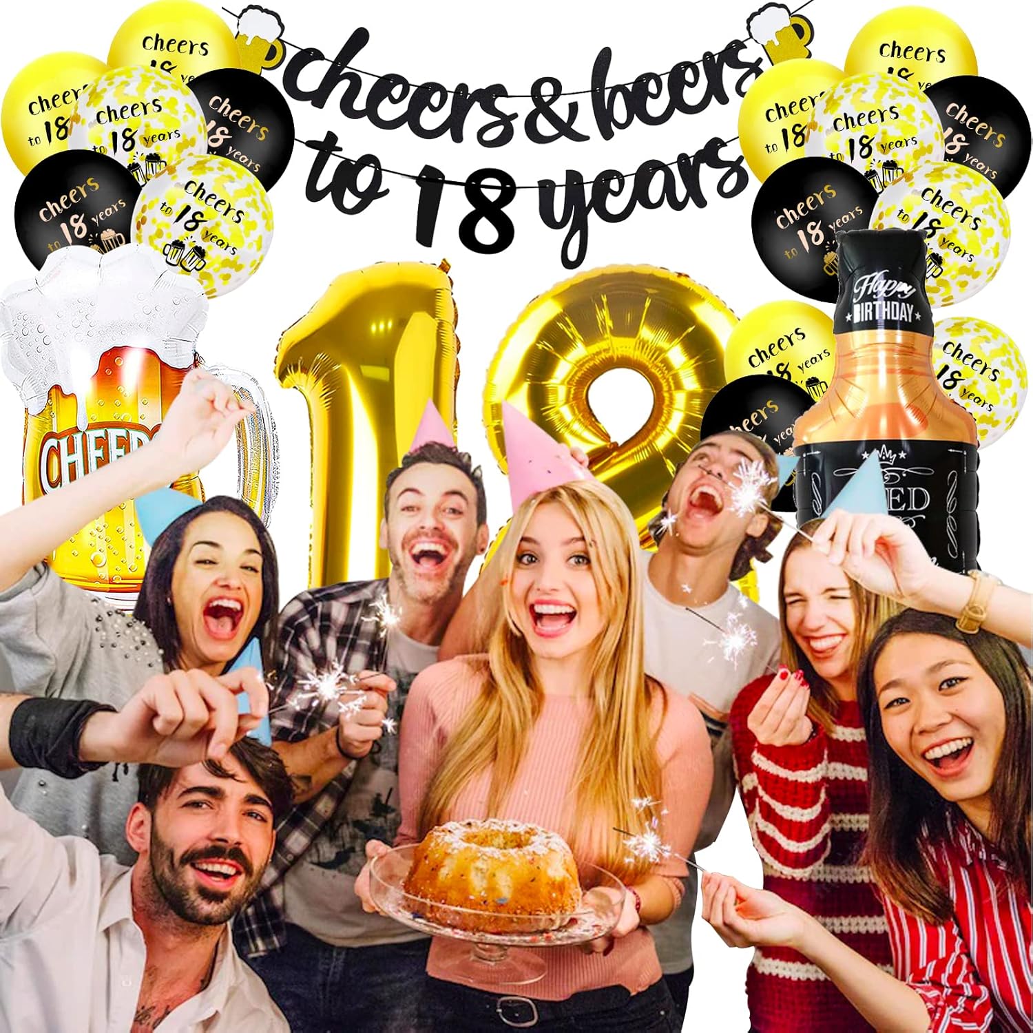 Thumbnail 4 de 18th Birthday Decorations for Boys – 18 Happy Birthday kit with cheer banner, number 18 balloon & confetti balloons