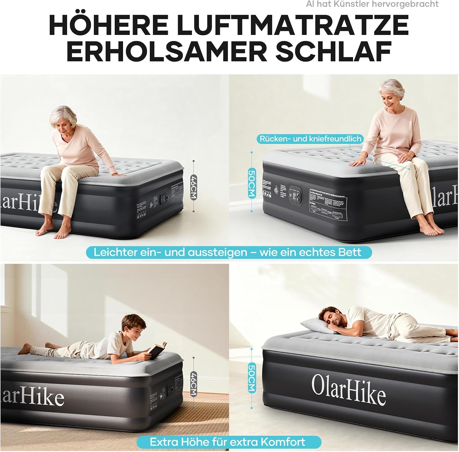 Detalle de OlarHike Luftmatratze selbstaufblasend 140x200x50 cm – Gästebett mit integrierter Pumpe