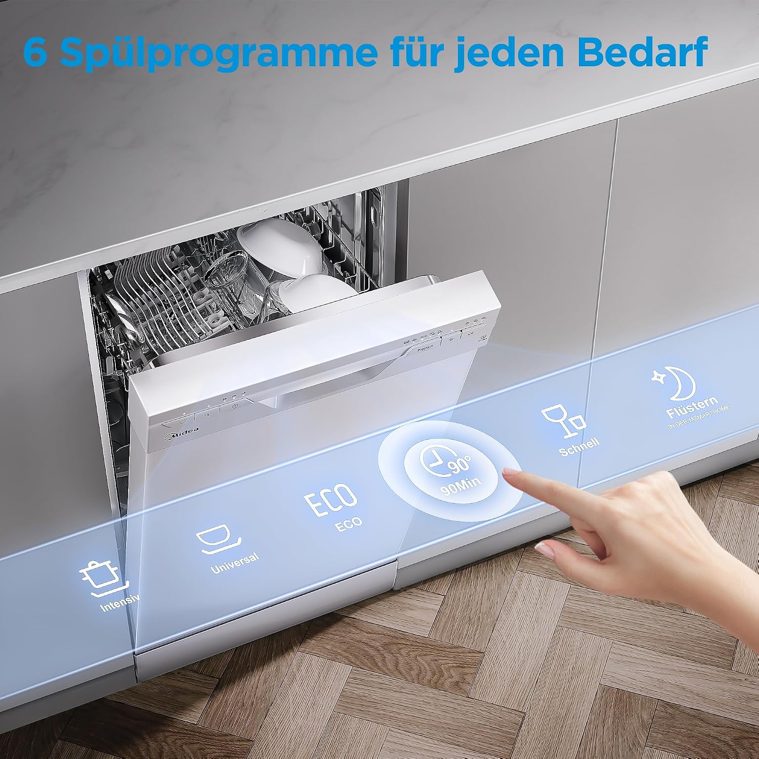 Thumbnail 3 de Midea SF 3.45NW PRO Geschirrspüler 45 cm – Freistehend & Unterbaufähig, Weiß