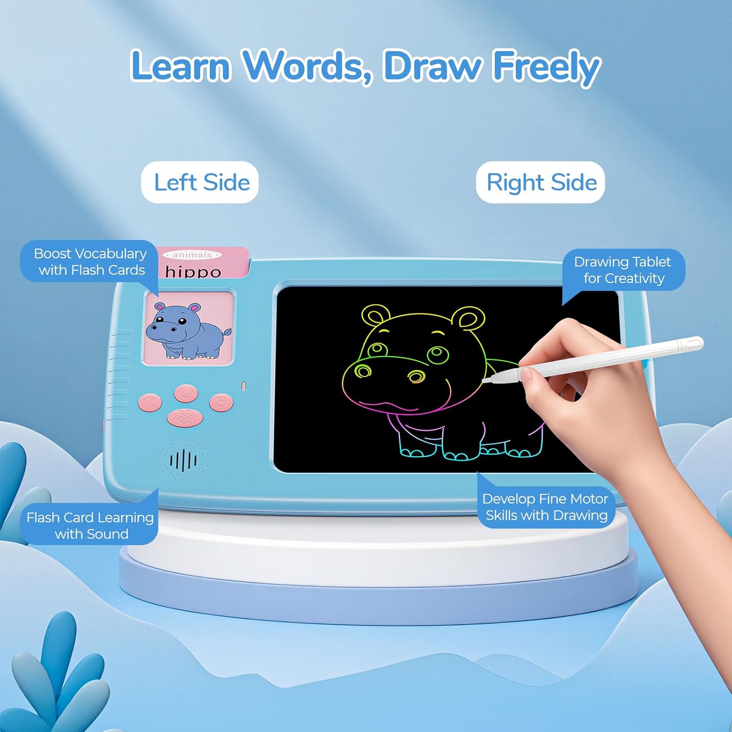 Thumbnail 3 de ZONSTVYS Talking Flash Cards for Toddlers: 2-in-1 LCD Writing Tablet with 510 Sight Words (Blue)