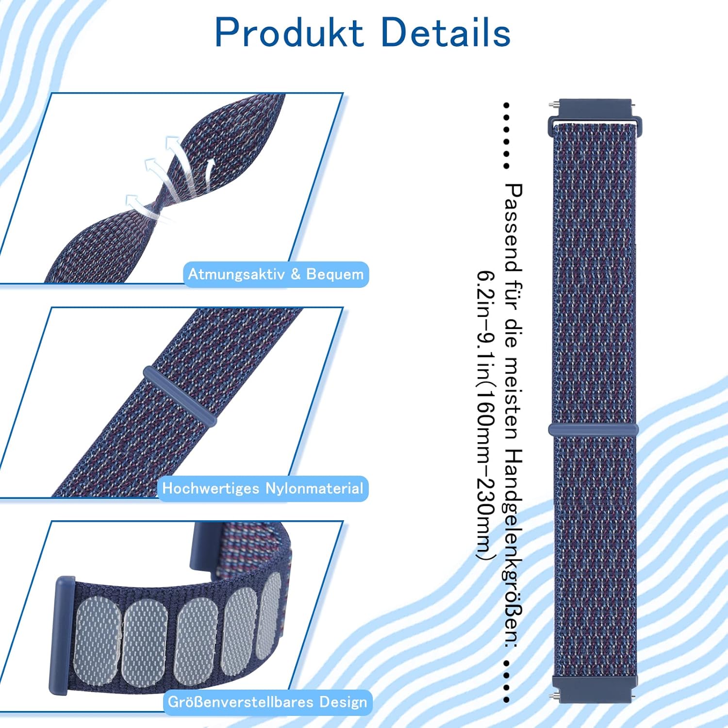 Thumbnail 2 de YCHDDER 24 mm Nylon-Armband mit Klettverschluss für viele Uhren mit 24-mm-Bandanstoß