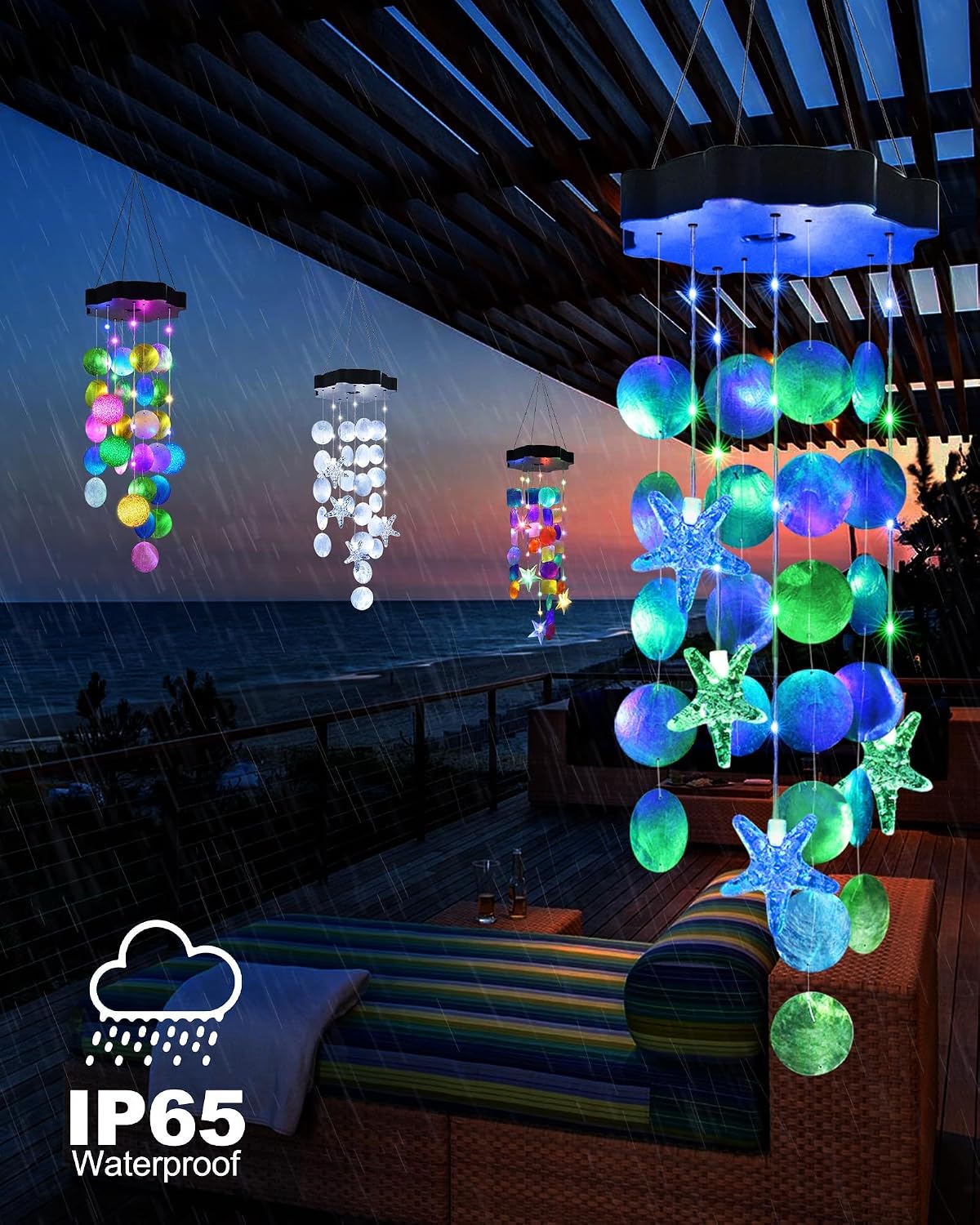 Thumbnail 2 de Toodour S18-WC04 Solar Shell Wind Chime, Blue & Green, 2 Lighting Modes
