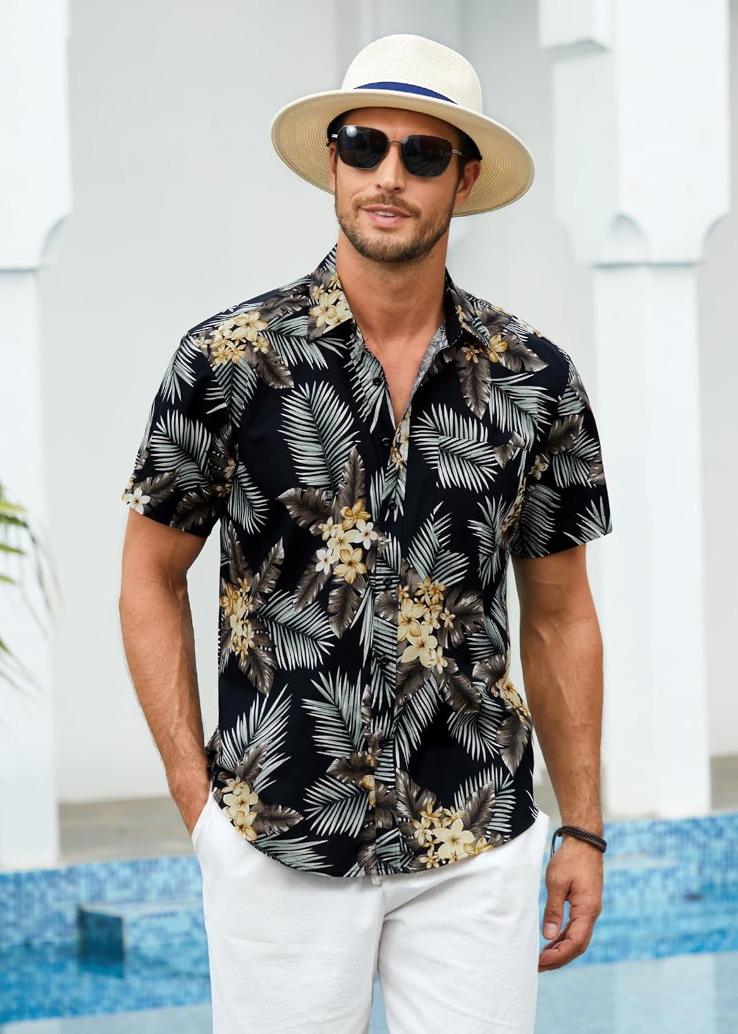 Thumbnail 6 de HISDERN Funky Hawaiihemd Herren Kurzarm mit Vordertasche – Sommerlook für Strand und Freizeit