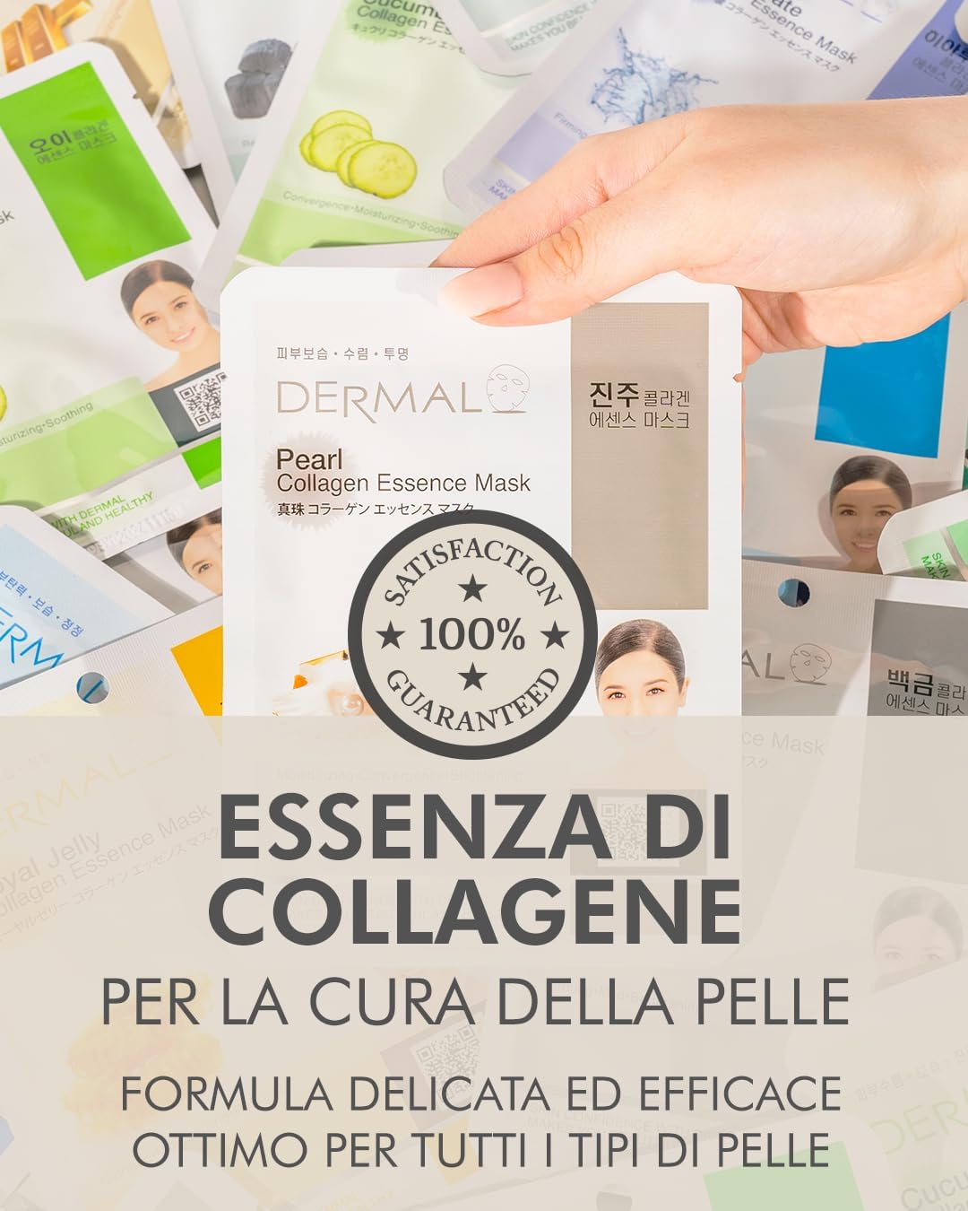 Thumbnail 2 de DERMAL 16 Combo Pack B Collagene Essence Maschera Viso Intera – Set di 16 Maschere Coreane per Pelli Secche e Sensibili