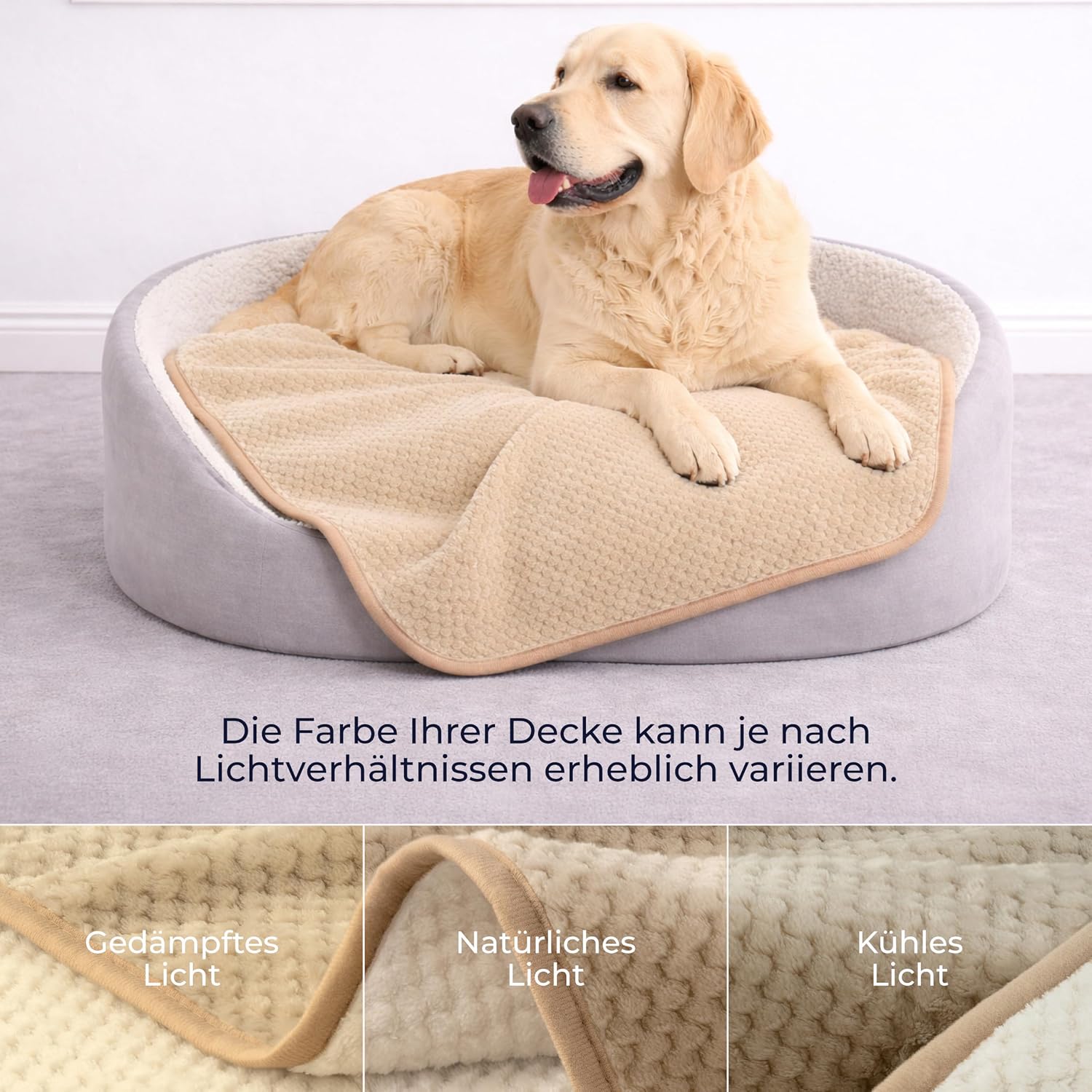 Detalle de Dreamzie wasserdichte Hundedecke (100x120 cm) für Bett, Auto & Outdoor – beidseitig & maschinenwaschbar, Sherpa-Fleece Beige