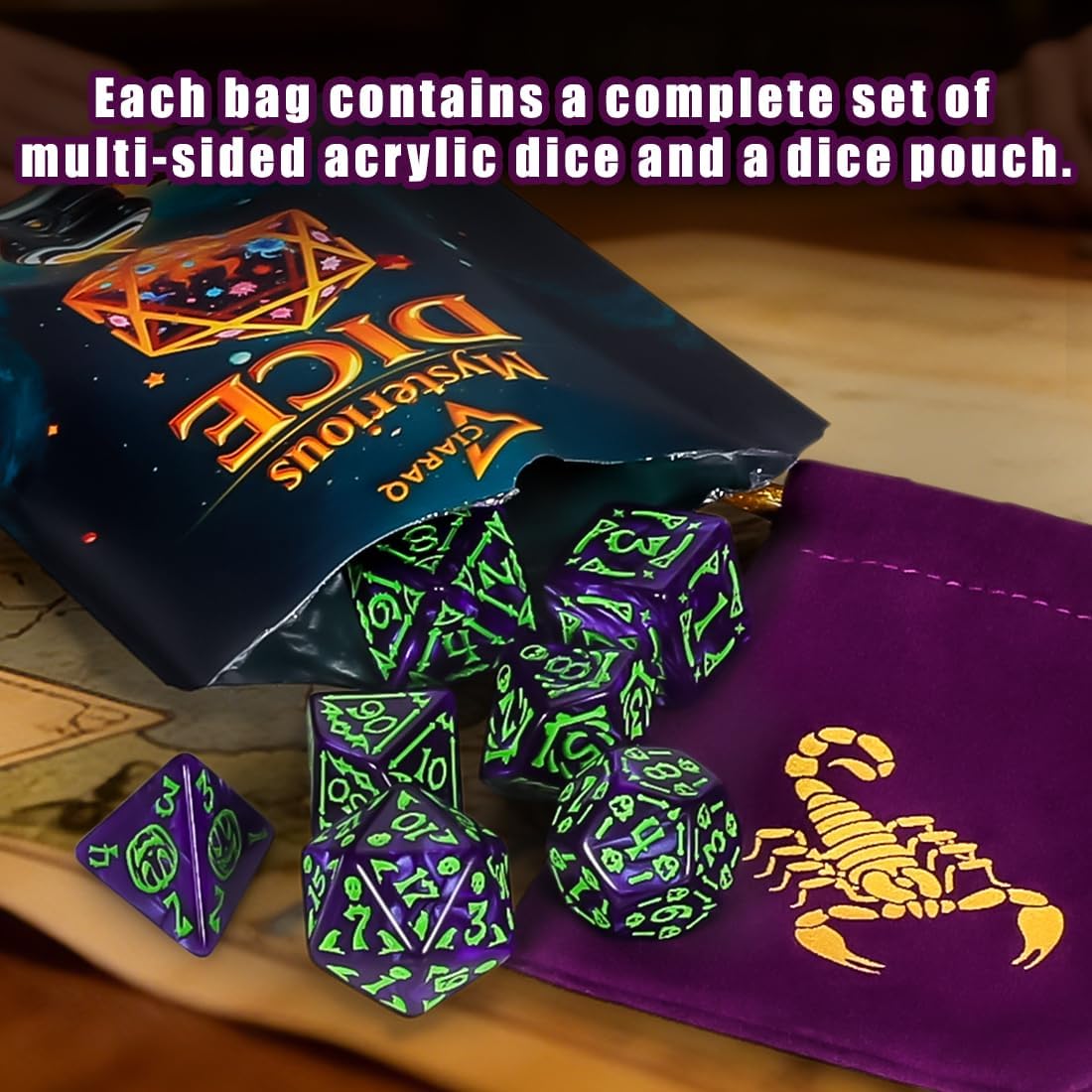 Detalle de CiaraQ Polyhedral Dice Set — 7-Piece DND RPG Dice in Random Color