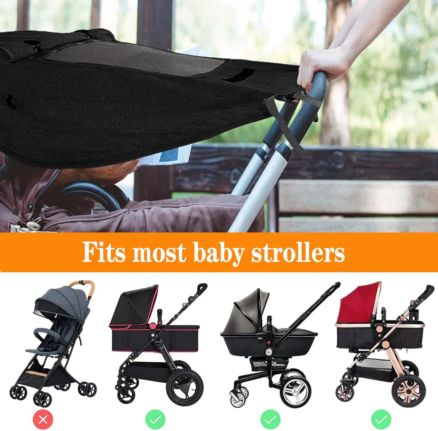 Thumbnail 4 de YeahBoom Sonnensegel für Kinderwagen mit UV 50+, Sichtfenster und breiten Schattenflügeln