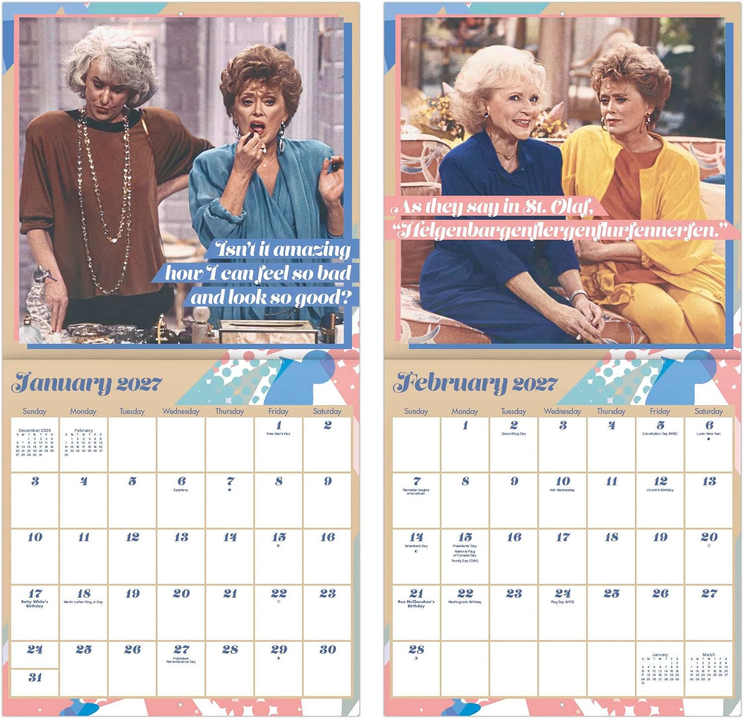 Detalle 2 de 2027 Golden Girls Wall Calendar, 16-Month Layout, 12" x 12