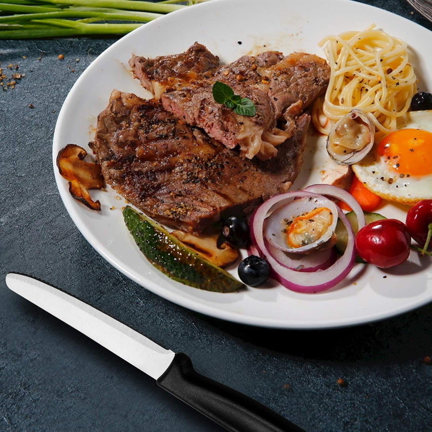 Thumbnail 5 de HOHSCHEID Steakmesser-Set 6-teilig aus Edelstahl mit Fein-Wellenschliff und schwarzen Griffen