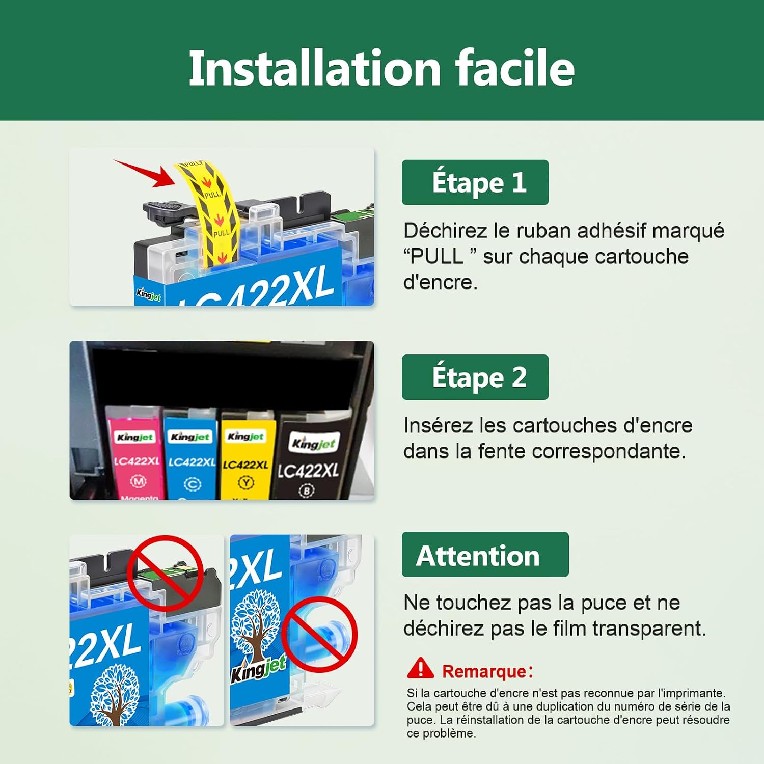 Detalle de KingJet LC422XL Lot de 12 cartouches d'encre compatibles Brother LC422XLVAL pour imprimantes MFC-J5340DW, J5740DW et J6940DW