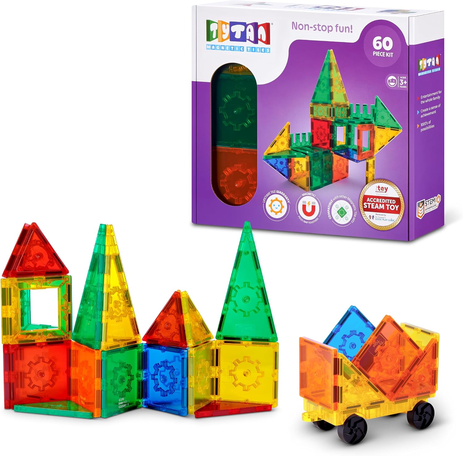 Detalle de ZURU Magnetic Tile Building Set, 60-Piece