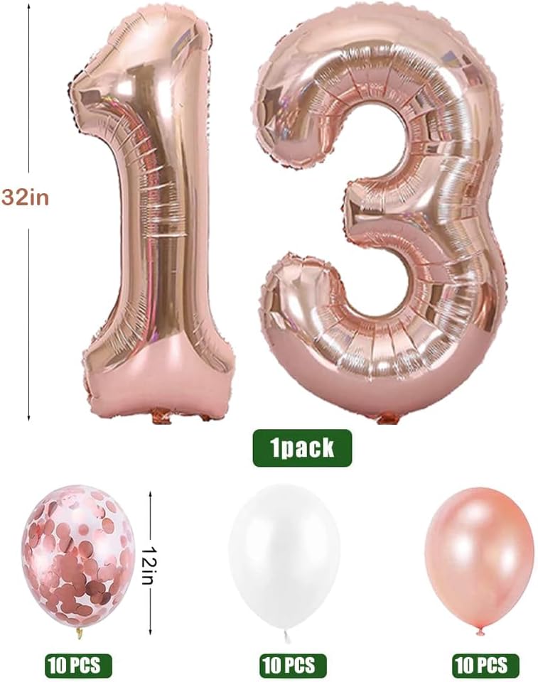 Thumbnail 2 de TOPHOPE Luftballon-Set zum 13. Geburtstag Roségold mit XXL Folienballon Zahl 13