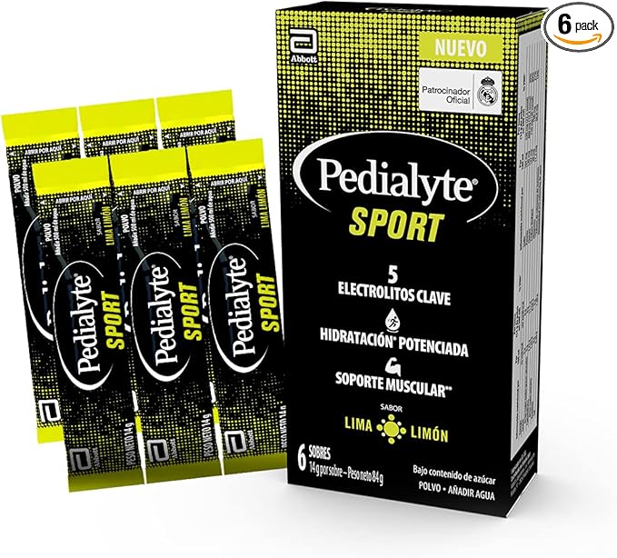 Detalle de Pedialyte Sport Lima Limón 🍋, Hidratación con Electrolitos, 6 sobres