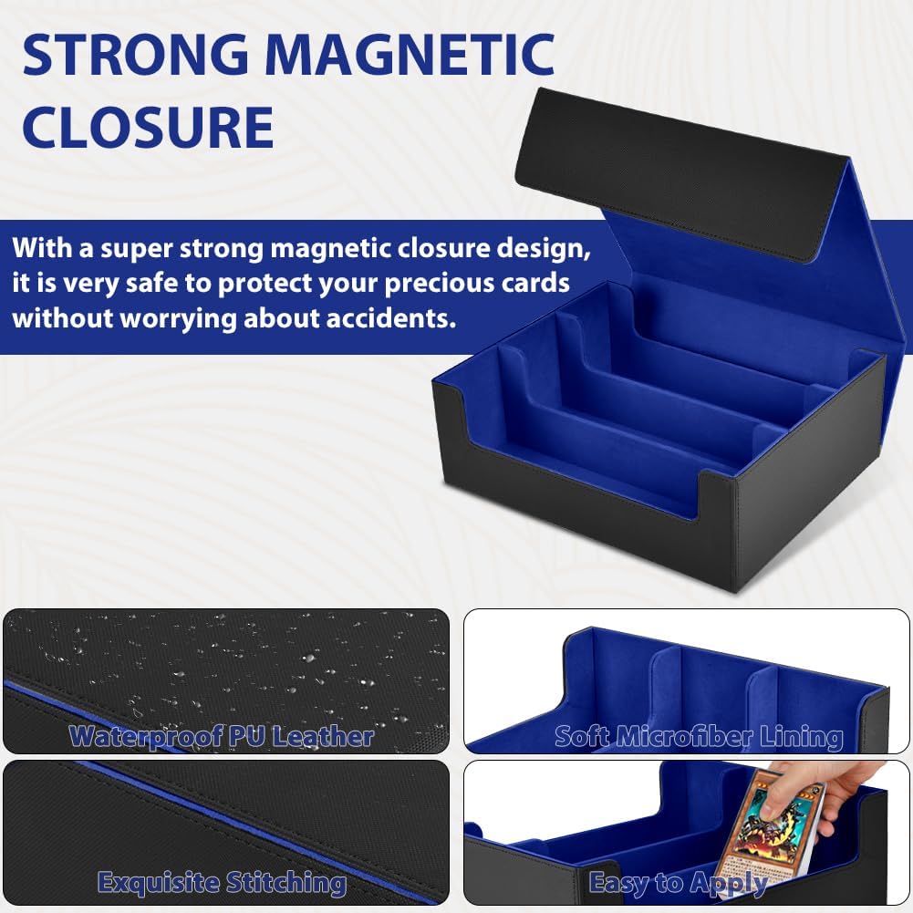 Detalle de Aolso Deck Box – Rangement Carte 1800+ en cuir synthétique avec séparateurs (Noir/bleu)