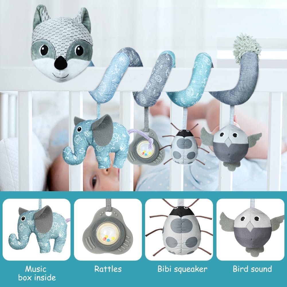 Thumbnail 4 de Vicloon Giocattolo a Spirale per Passeggino Neonato – Peluche a Spirale con Animale Grigio Fox per Sviluppo Sensoriale e Interazione
