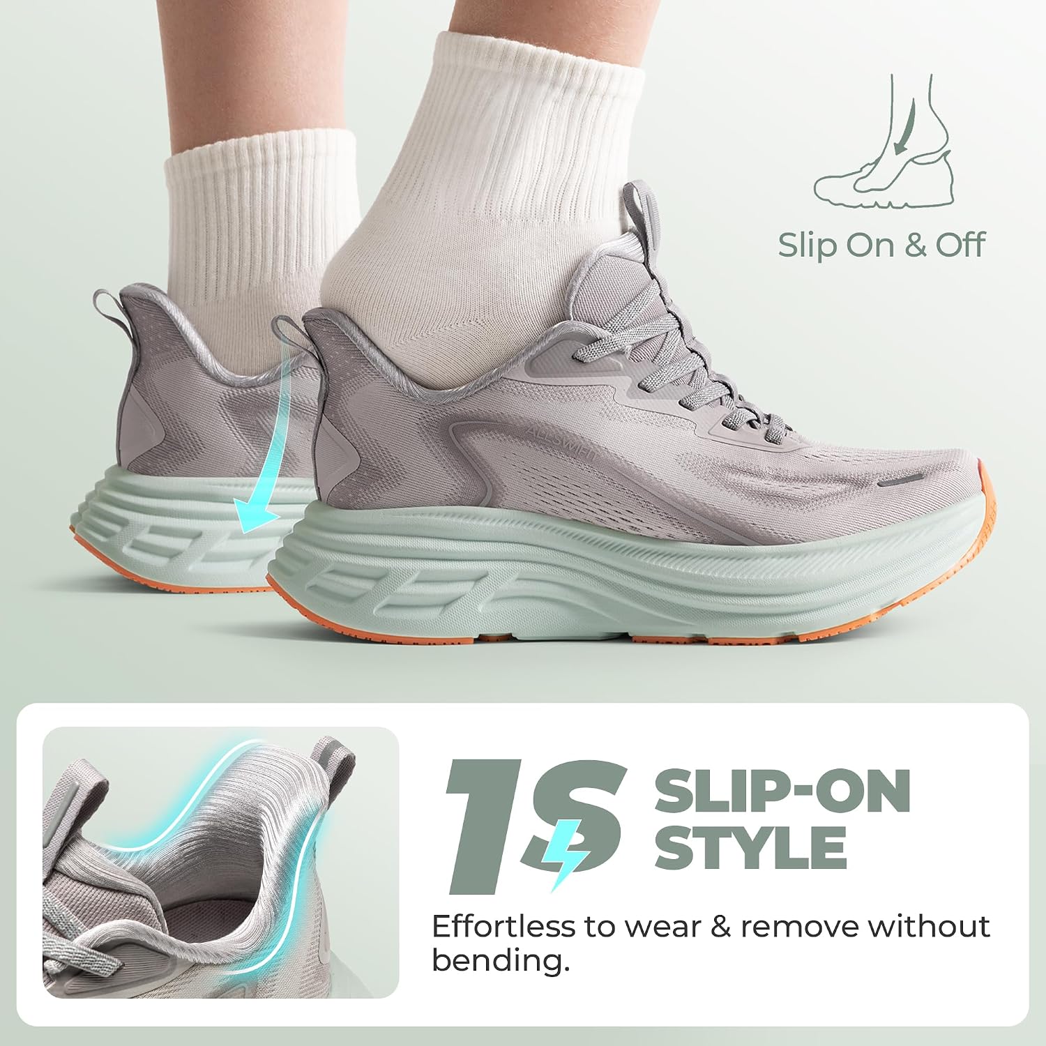 Detalle de ALLSWIFIT Women's Slip On Walking Shoes: Hands-Free Cushioning & Everyday Comfort