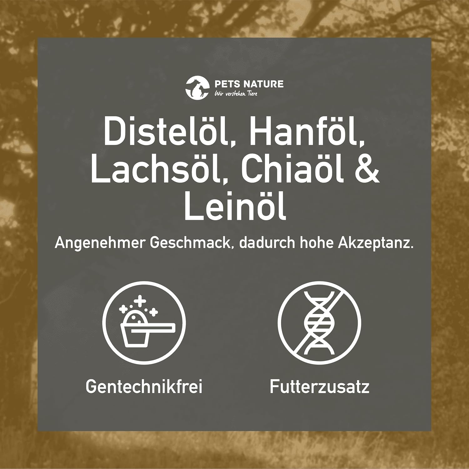 Detalle de Pets Nature Omega 3-6-9 Öl für Hunde und Katzen – Premium Kräuter-Öl mit Distel, Hanf, Lachs, Chia und Lein, 500 ml