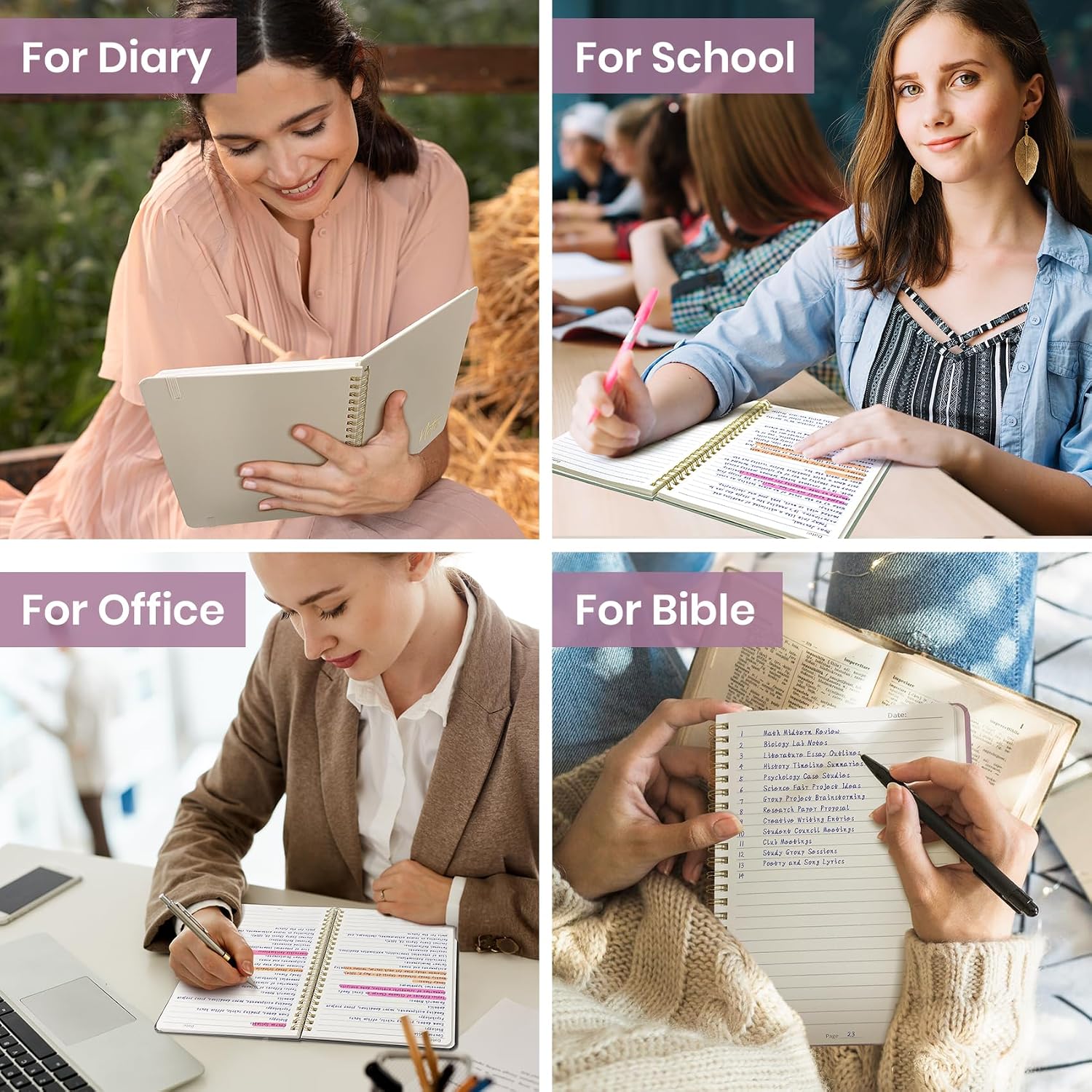 Thumbnail 6 de ZOTIA Lined Spiral Notebook, 5.7" x 7.9", Purple Hardcover, College Ruled