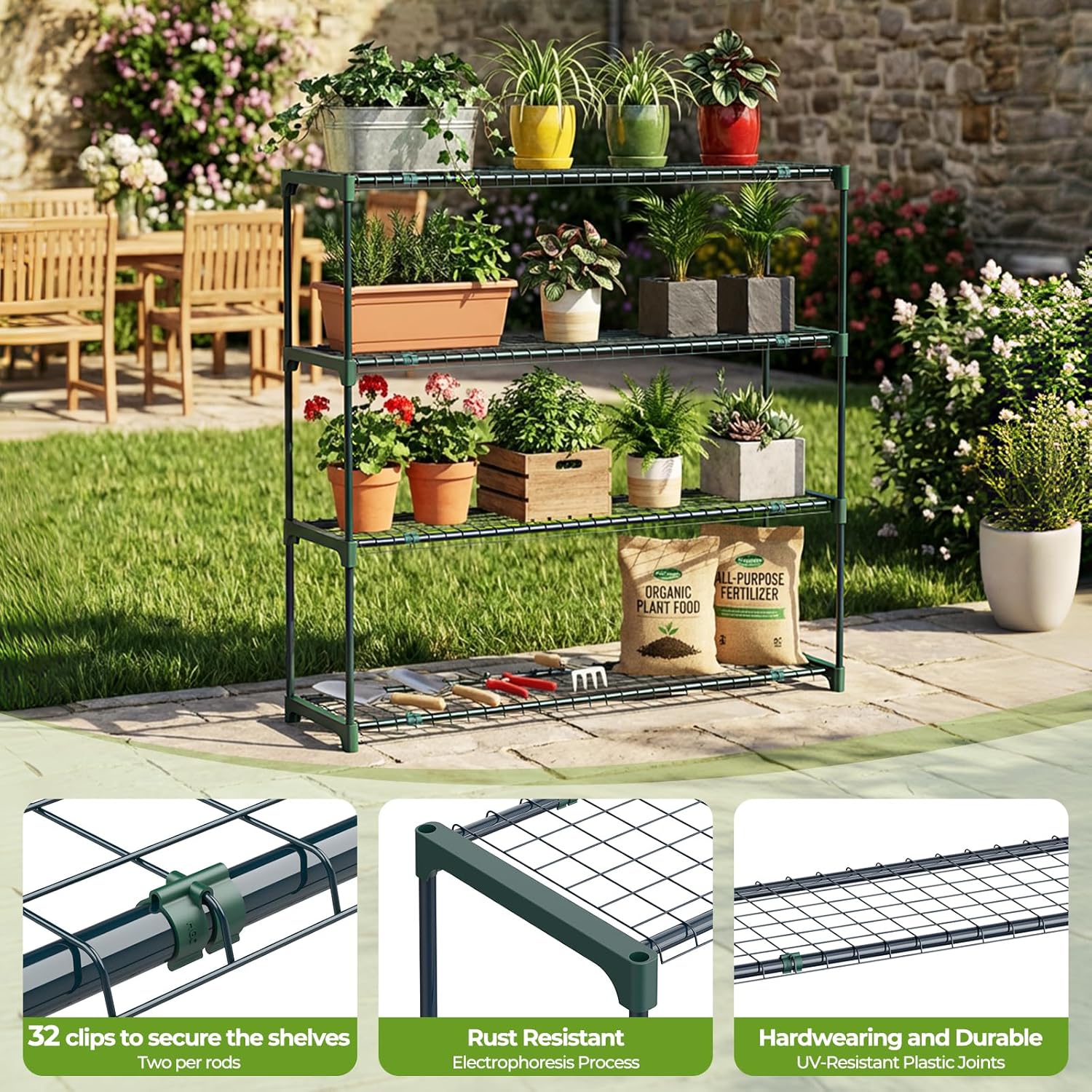 Thumbnail 5 de Ohuhu 4-Tier Plant Greenhouse Shelving (2 Pack) – Extra-Wide Portable Metal Plant Stand, 106 x 90.5 x 30.5cm