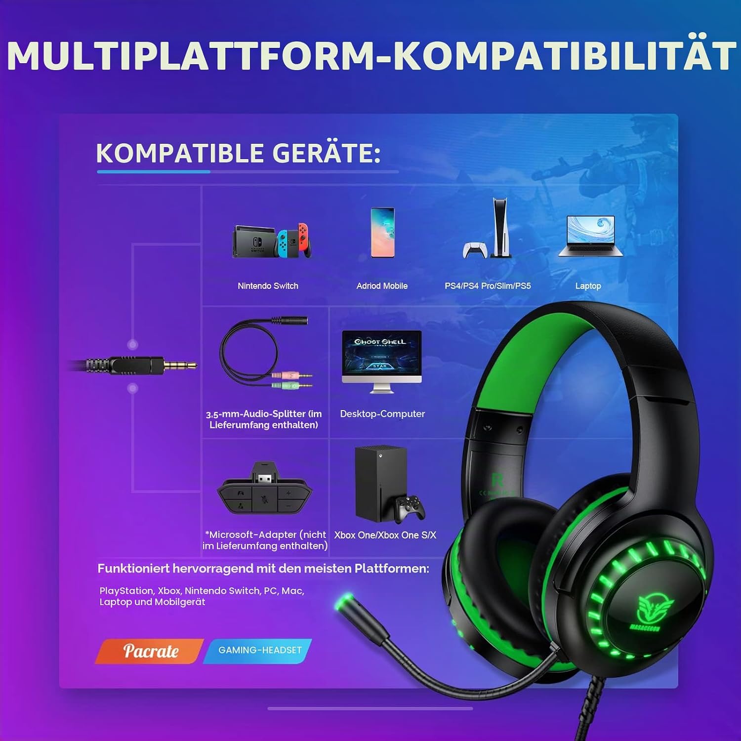 Thumbnail 3 de Pacrate Gaming Headset mit Mikrofon