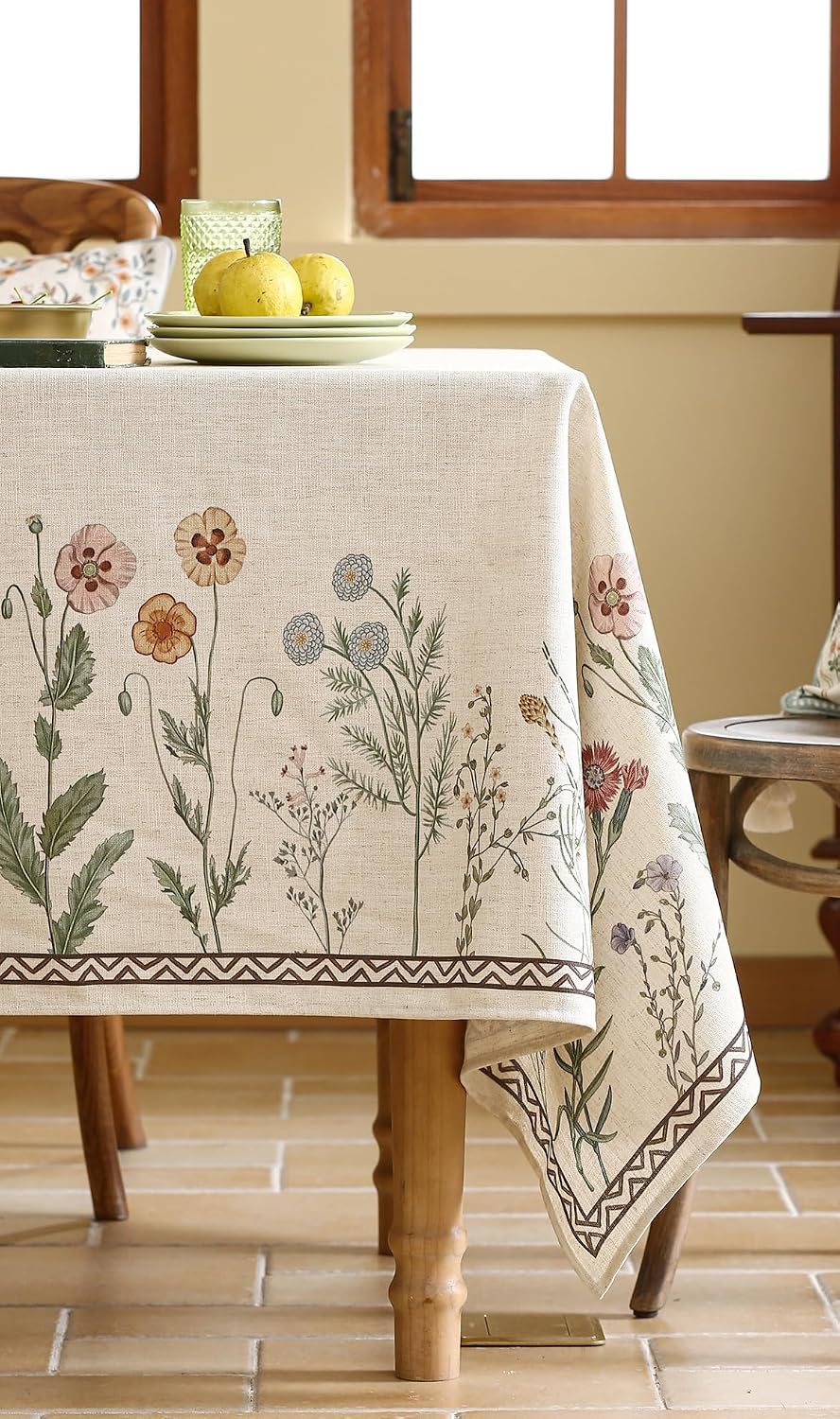 Thumbnail 6 de ISAENNE Designer Linen Rectangular Long Tablecloth, 118" x 67" – Serenity G, Vintage Elegant French Style
