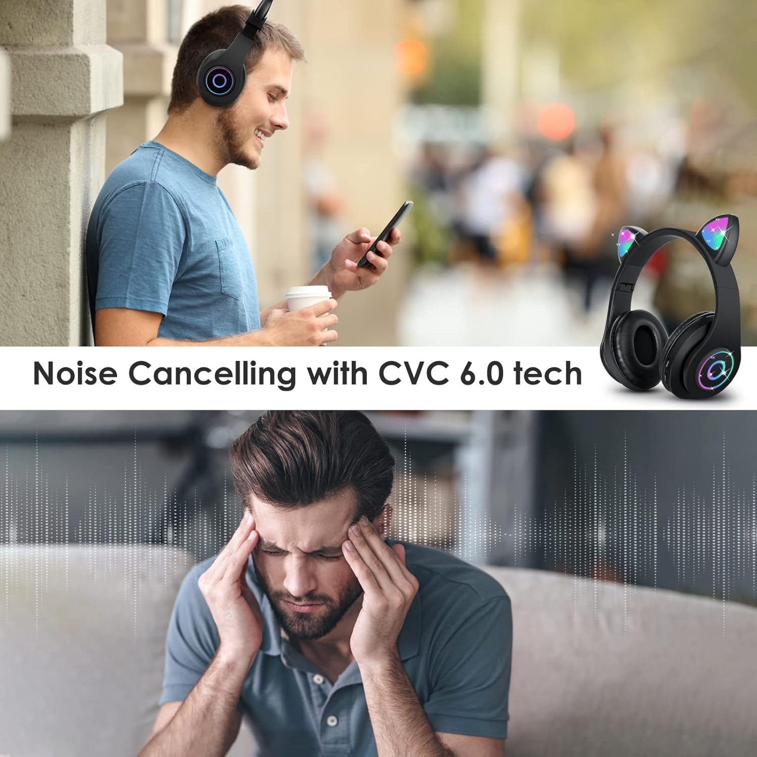 Thumbnail 2 de Sendowtek Wireless Headphones for Kids with Cat Ear Lights