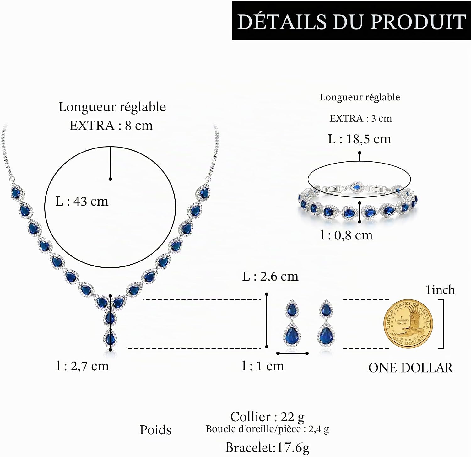 Detalle de Clearine Femme Mariage Parure Goutte Cubic Zircon Infinity – Boucles d'oreilles en strass