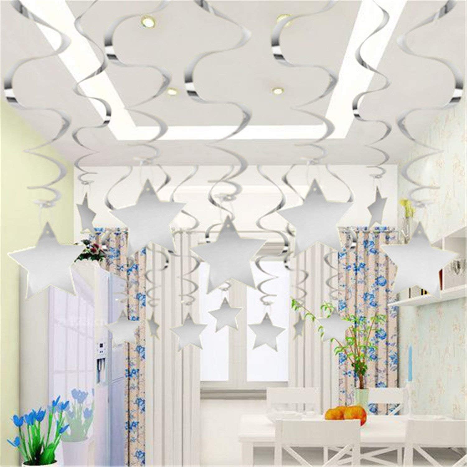Thumbnail 2 de BEISHIDA Silver Star Hanging Swirl Decorations (Pack of 15) for Graduation, Wedding, and Baby Shower