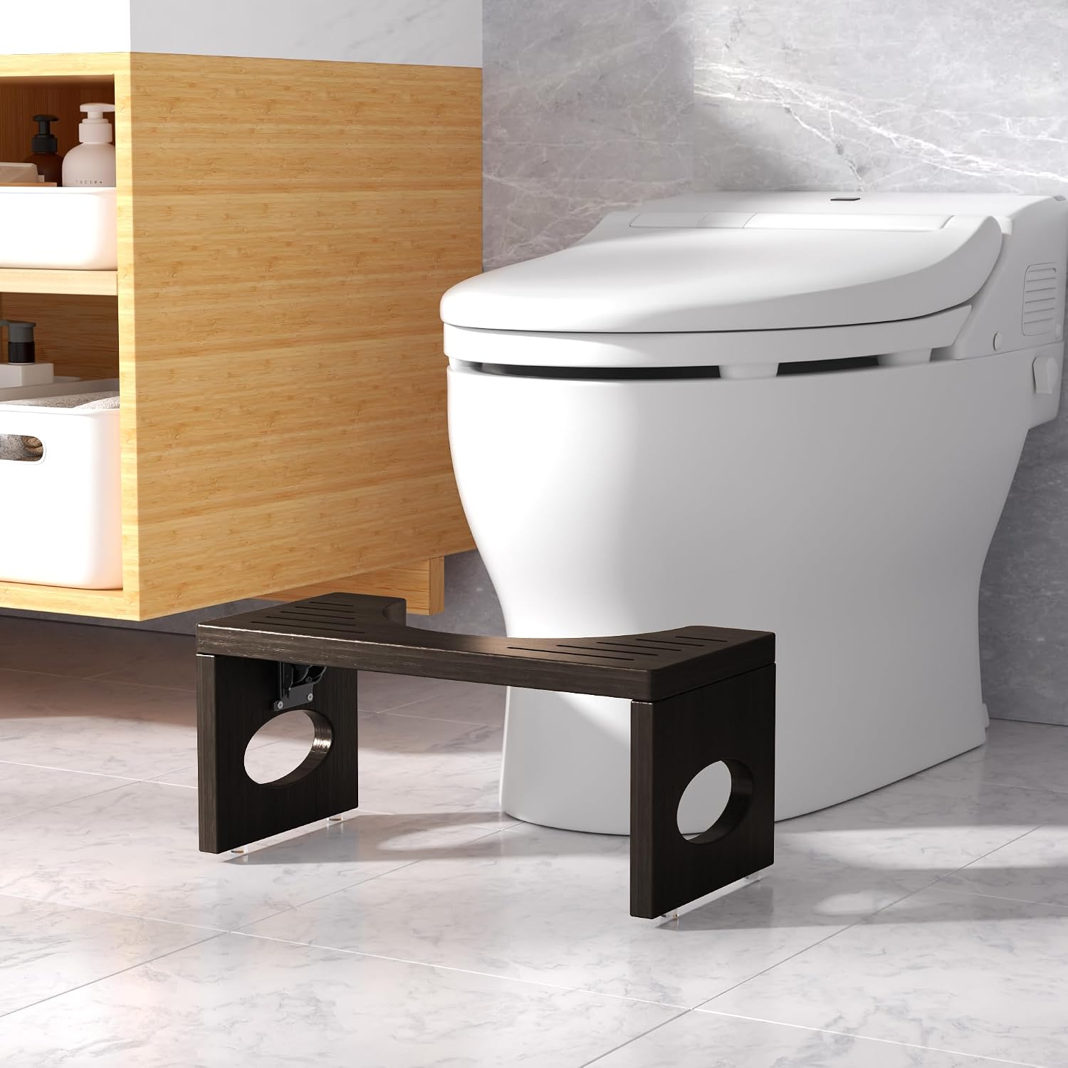Thumbnail 1 de ROMGUAR CRAFT RAY-8695Z Bamboo Toilet Stool, 7-Inch Foldable Brown