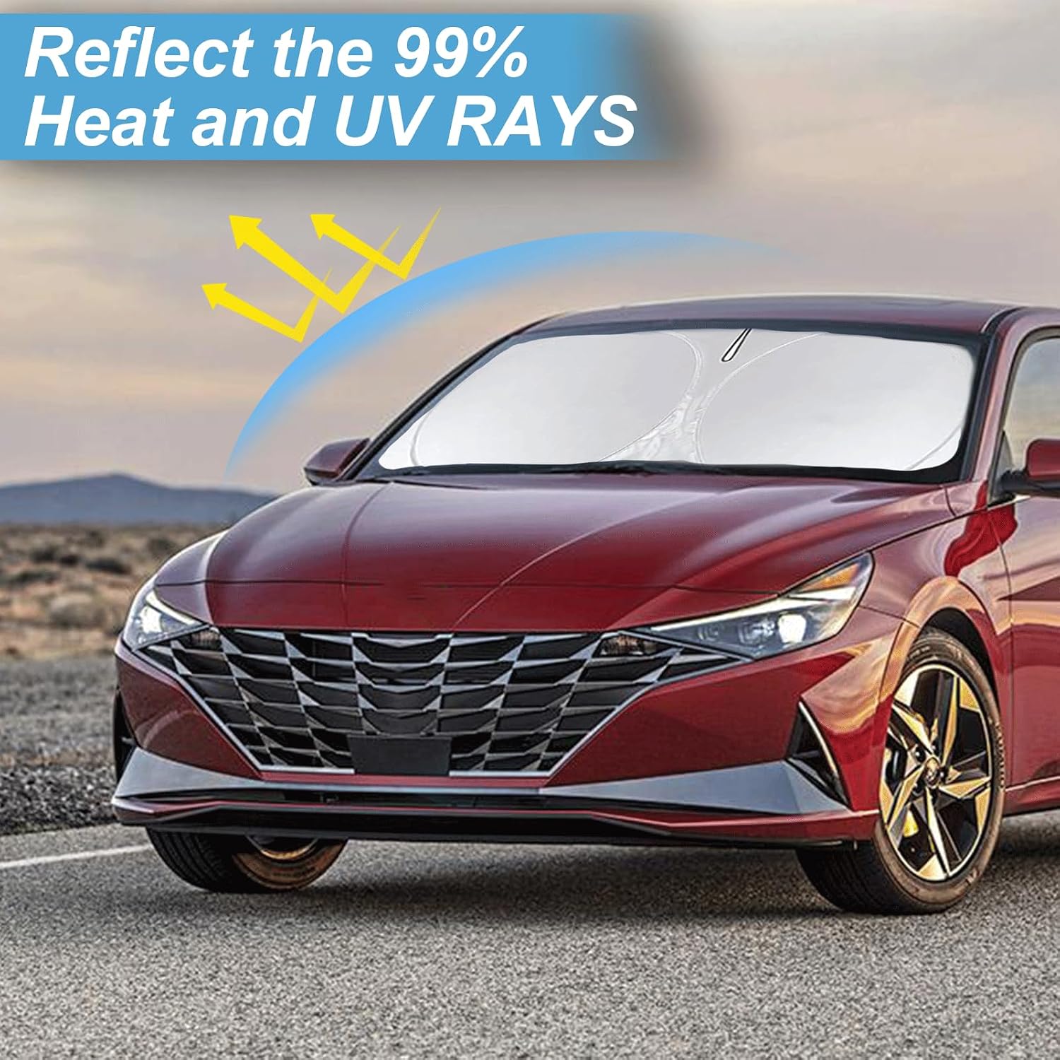 Thumbnail 1 de Custom Fit Sunshade for Hyundai Elantra Windshield (2021-2026) – Insulation, UV Protection, and Easy Storage