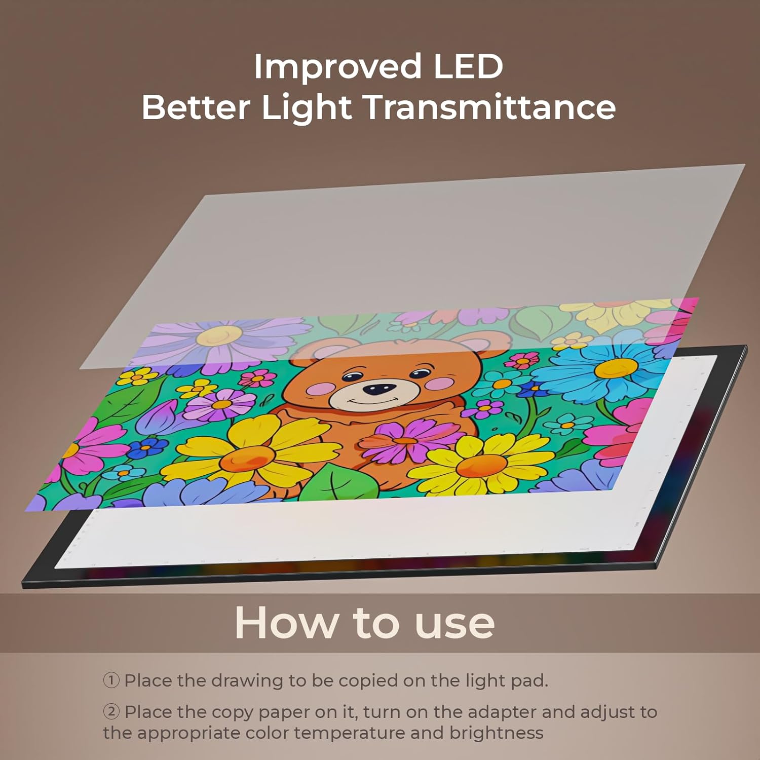Thumbnail 6 de DONPODER A3 Light Box (Portable LED Light Pad) for Diamond Painting, Tracing & Crafts – 10 Brightness Levels, 5500 Lux, 42 x 32 cm