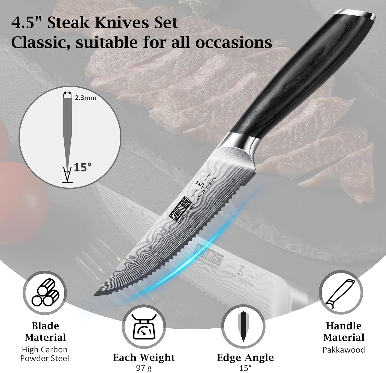 Detalle 2 de HOSHANHO Steak Knife Set, 4.5-Inch Blades